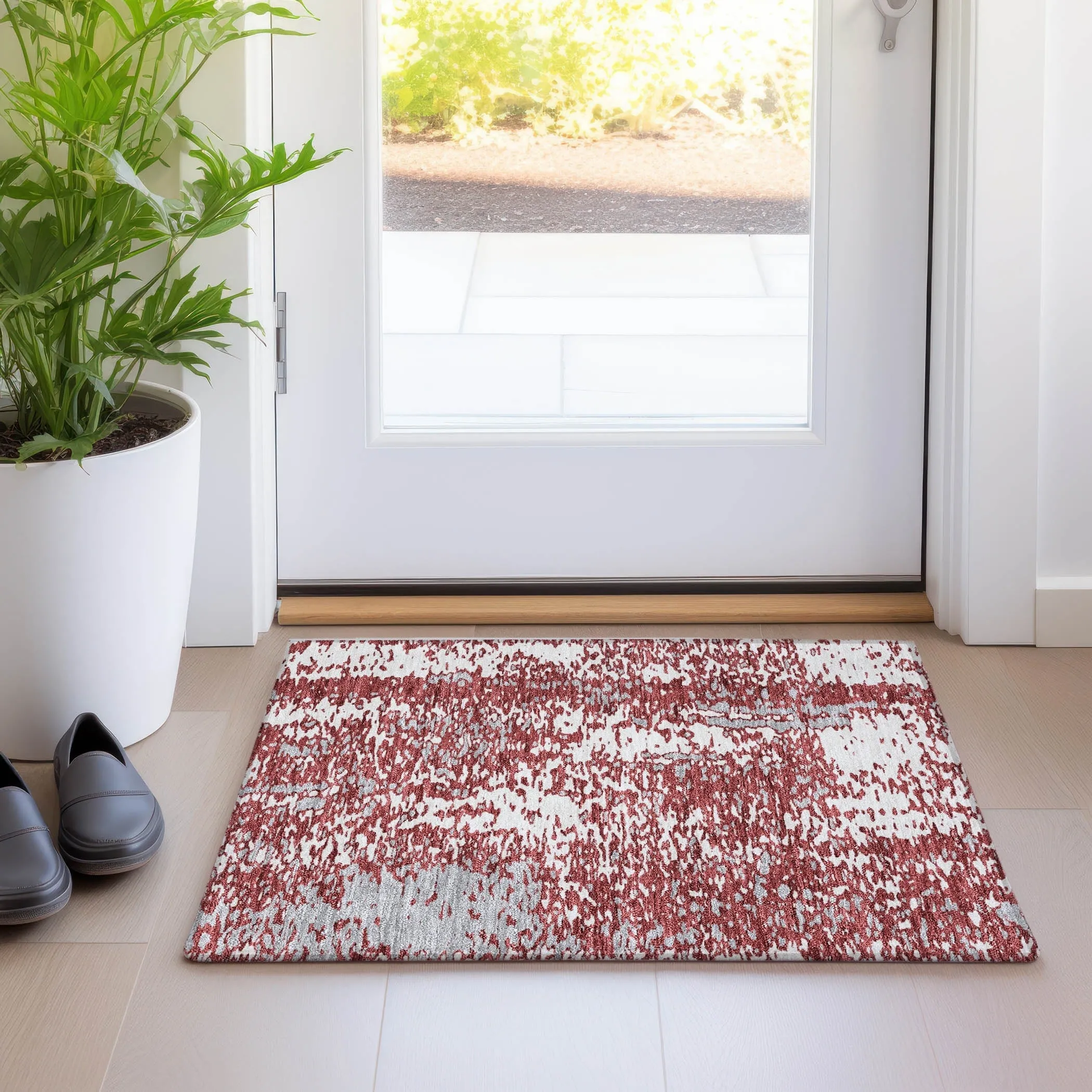 Machine Washable Indoor/ Outdoor Modern Abstract Chantille Rug