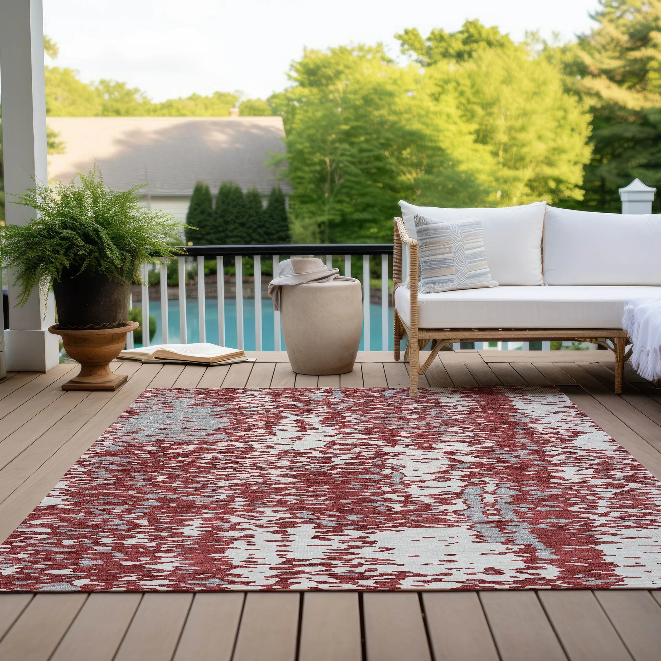 Machine Washable Indoor/ Outdoor Modern Abstract Chantille Rug