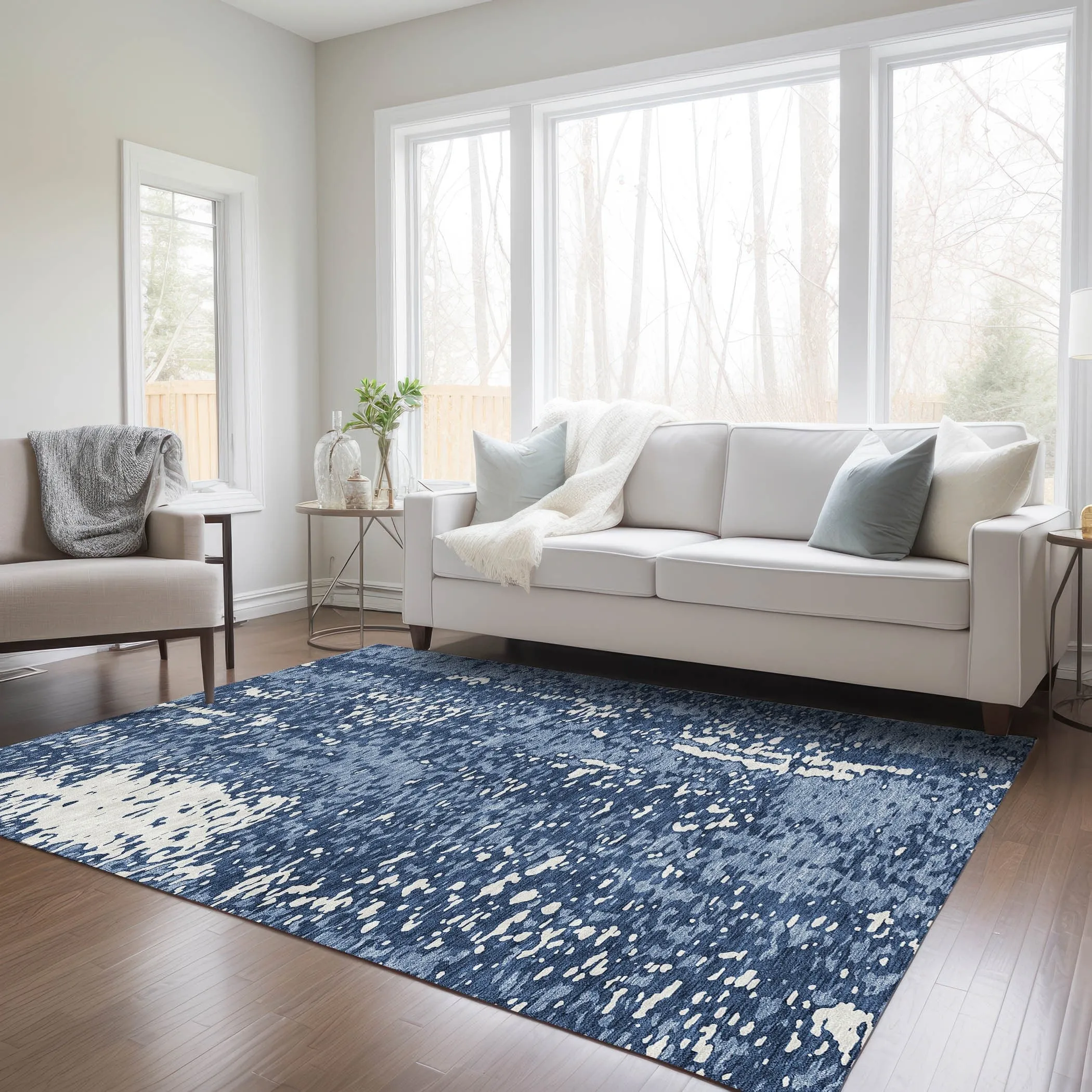 Machine Washable Indoor/ Outdoor Modern Abstract Chantille Rug