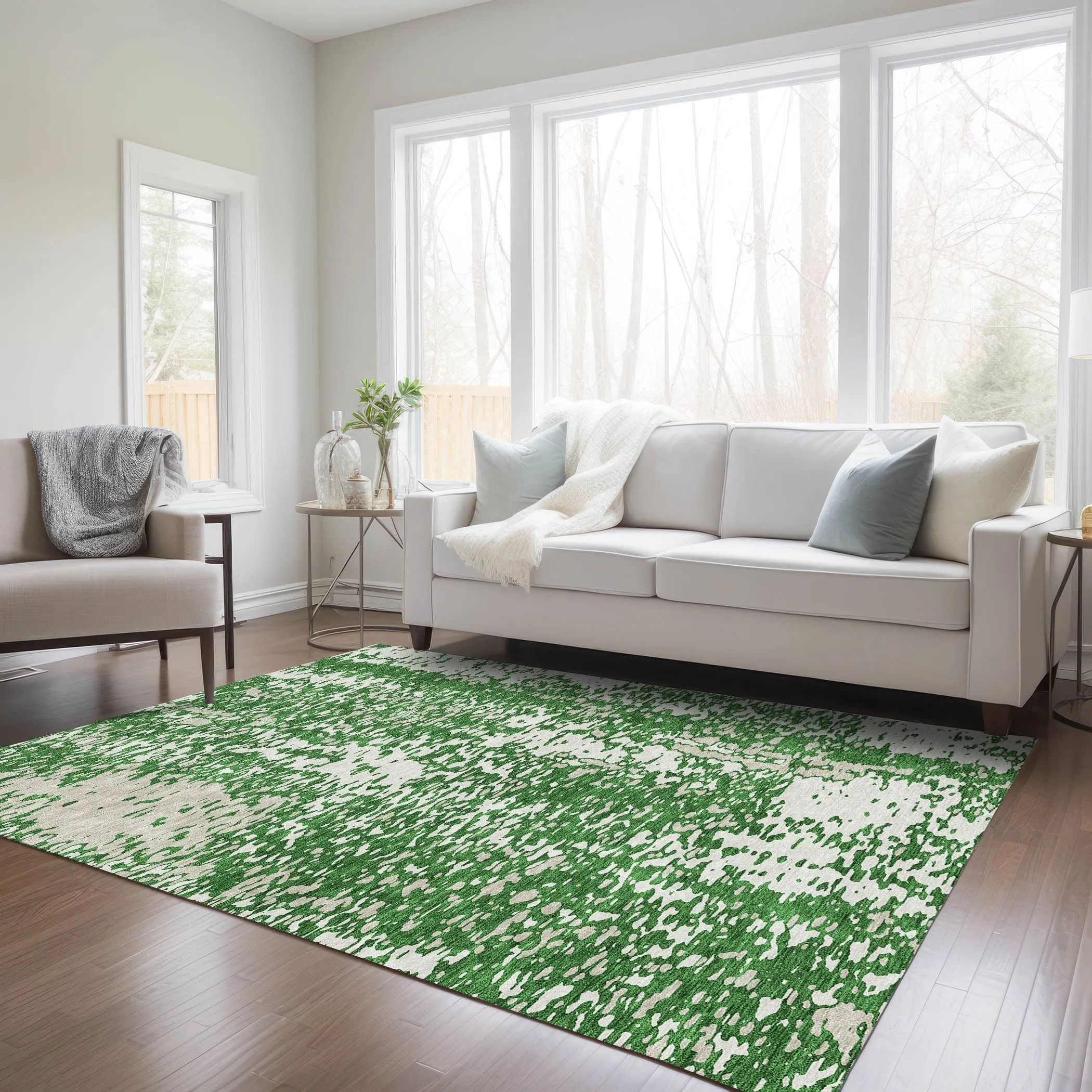 Machine Washable Indoor/ Outdoor Modern Abstract Chantille Rug