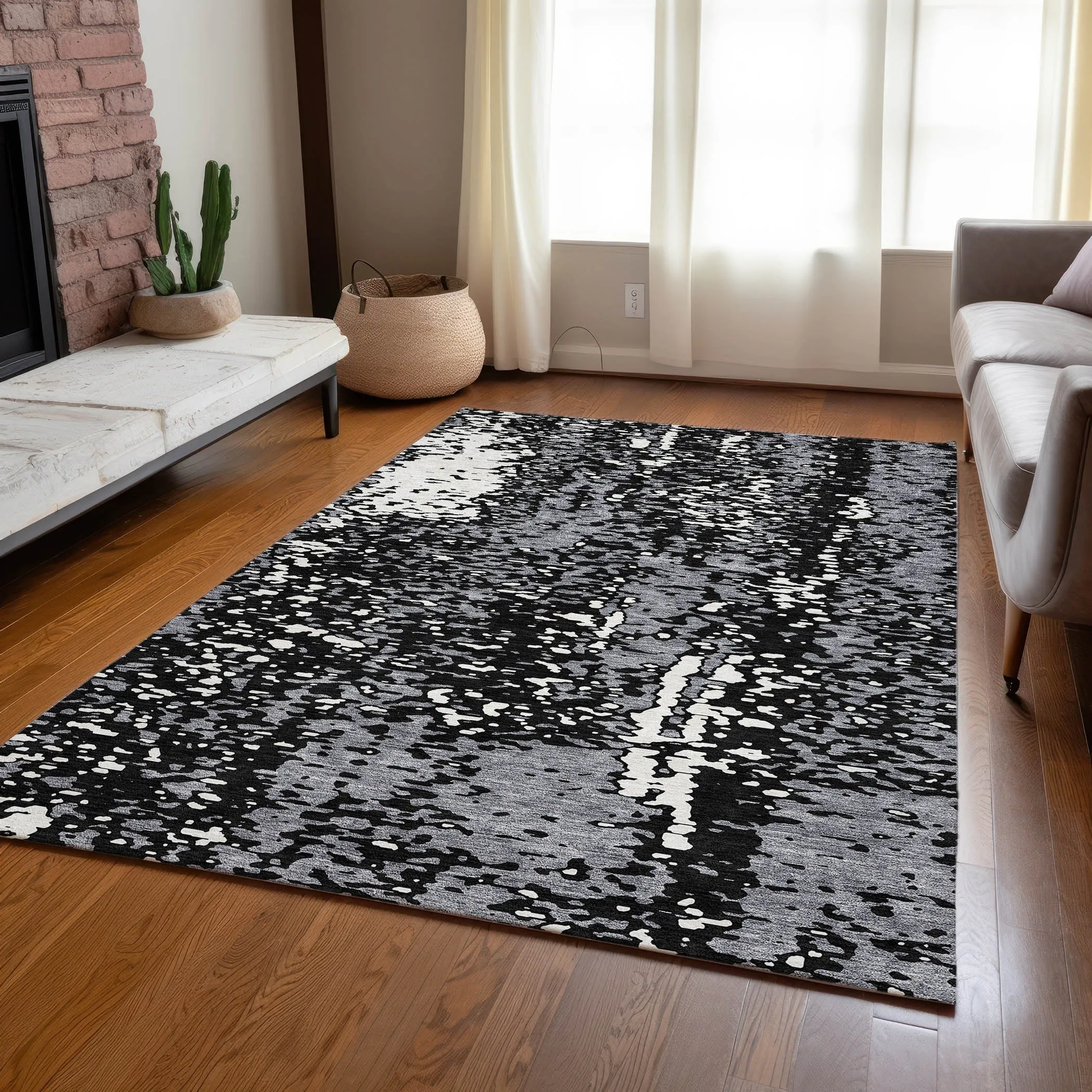 Machine Washable Indoor/ Outdoor Modern Abstract Chantille Rug