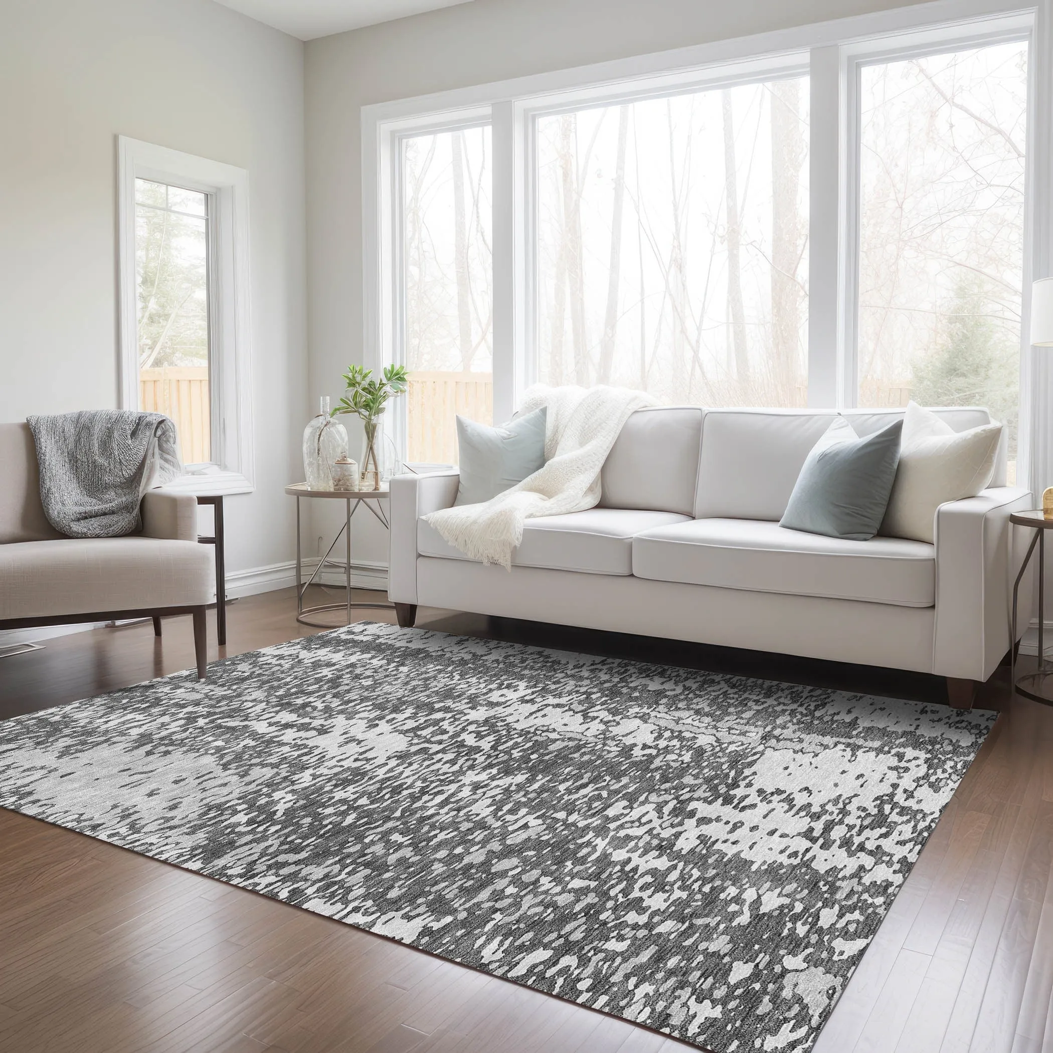 Machine Washable Indoor/ Outdoor Modern Abstract Chantille Rug