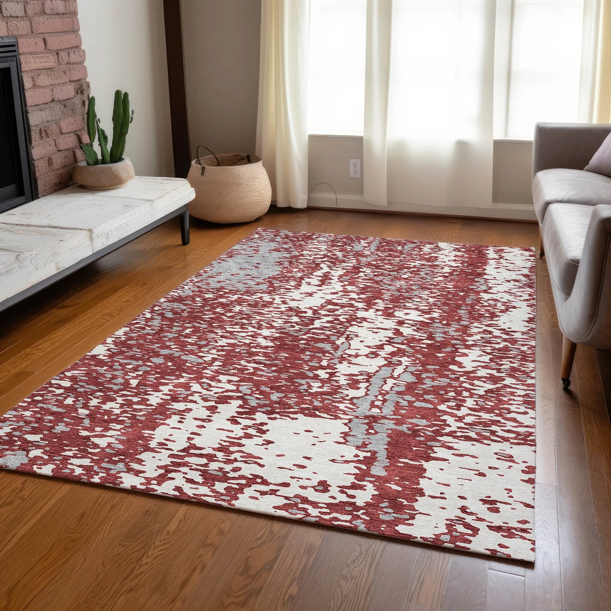 Machine Washable Indoor/ Outdoor Modern Abstract Chantille Rug