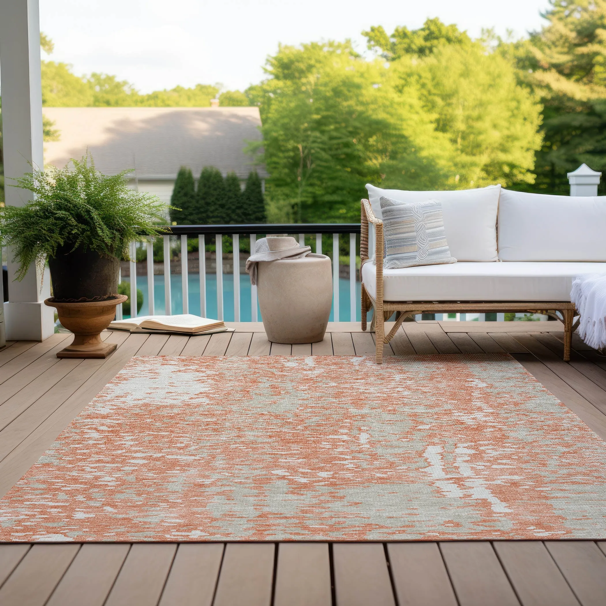 Machine Washable Indoor/ Outdoor Modern Abstract Chantille Rug