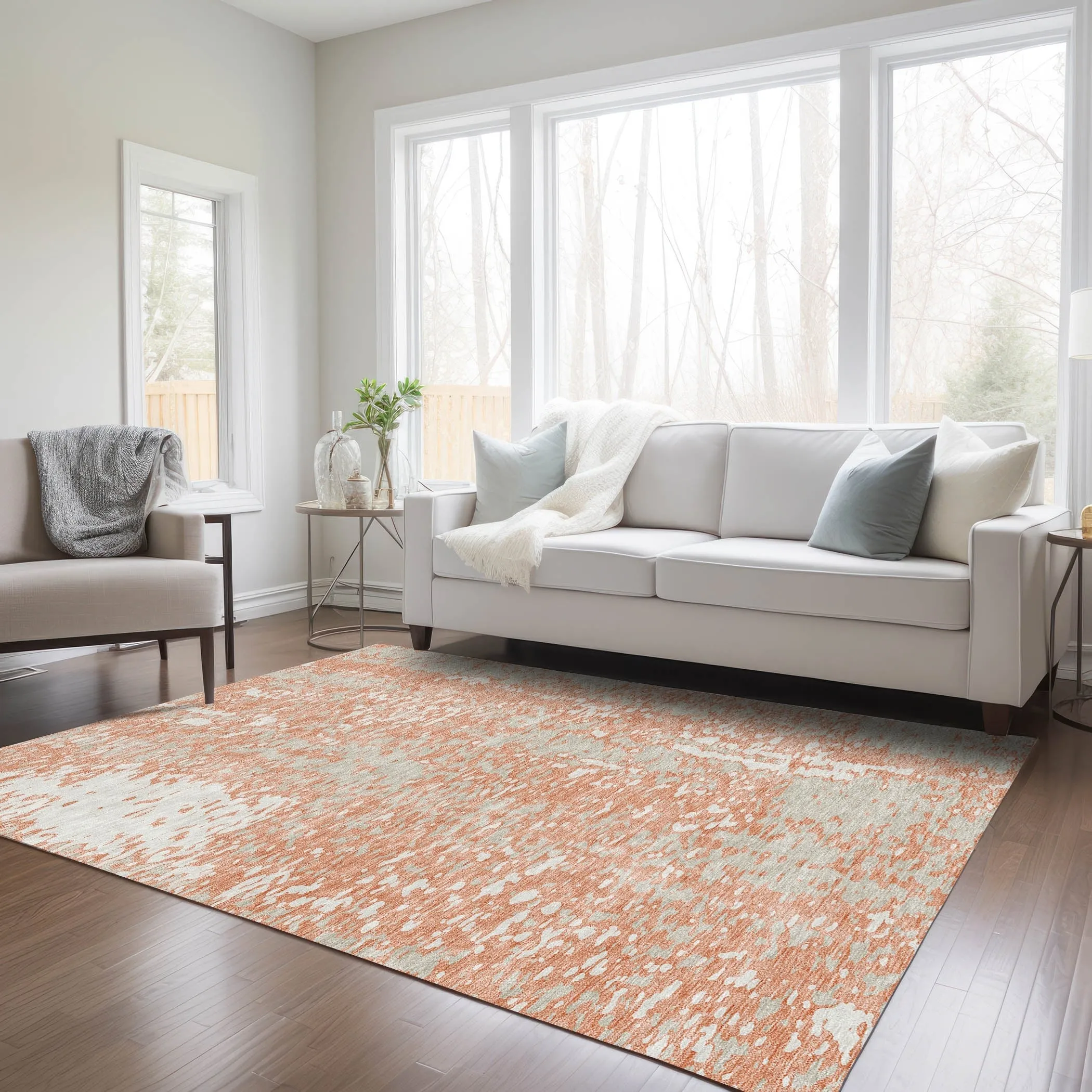 Machine Washable Indoor/ Outdoor Modern Abstract Chantille Rug