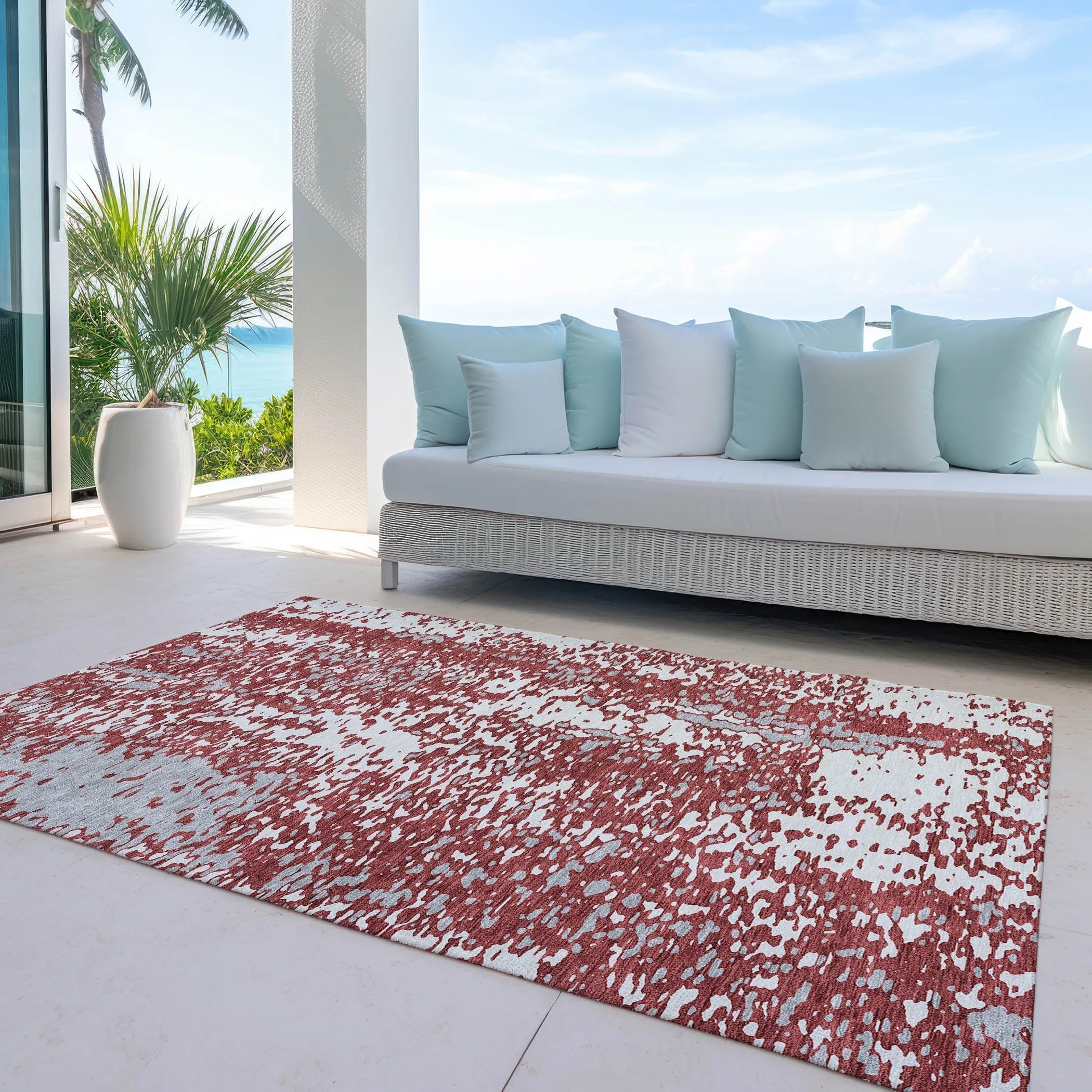 Machine Washable Indoor/ Outdoor Modern Abstract Chantille Rug