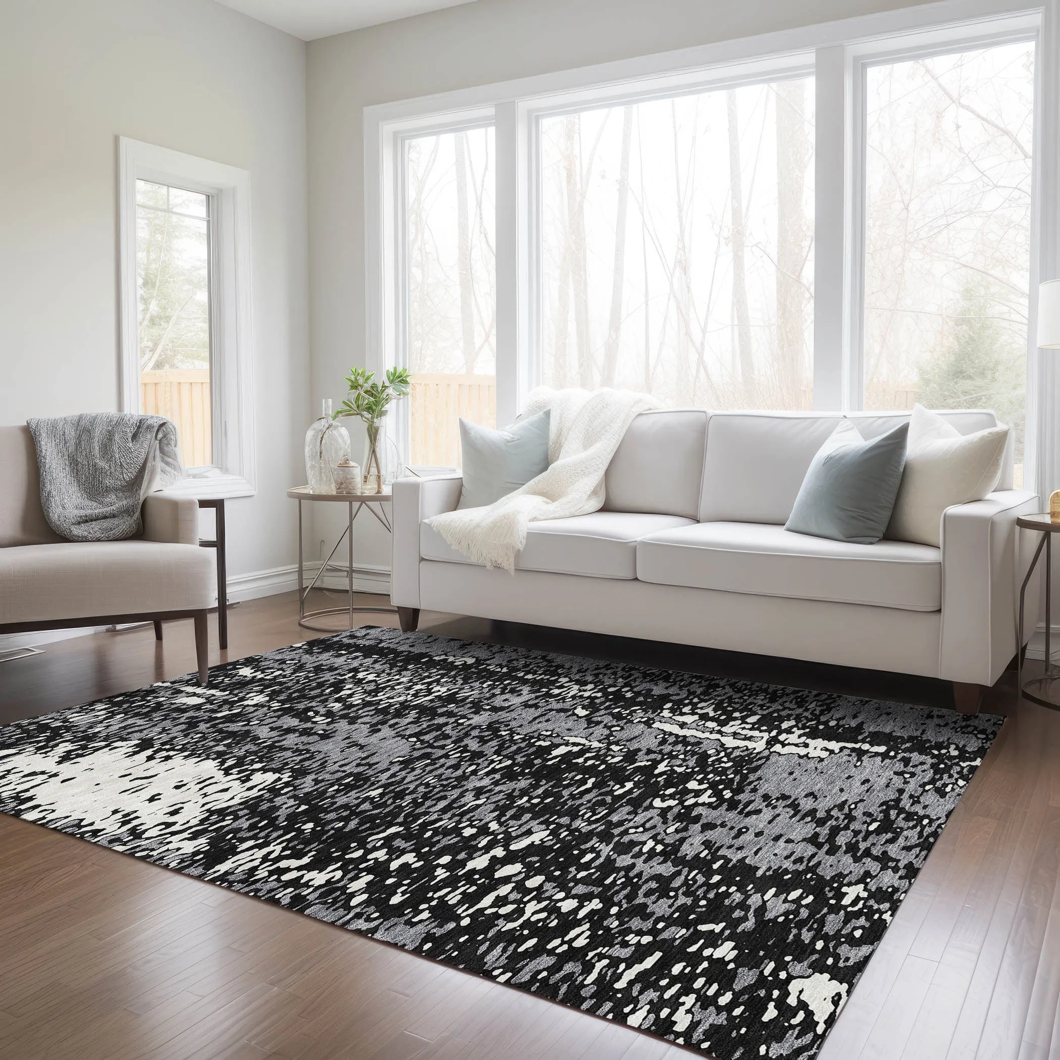 Machine Washable Indoor/ Outdoor Modern Abstract Chantille Rug
