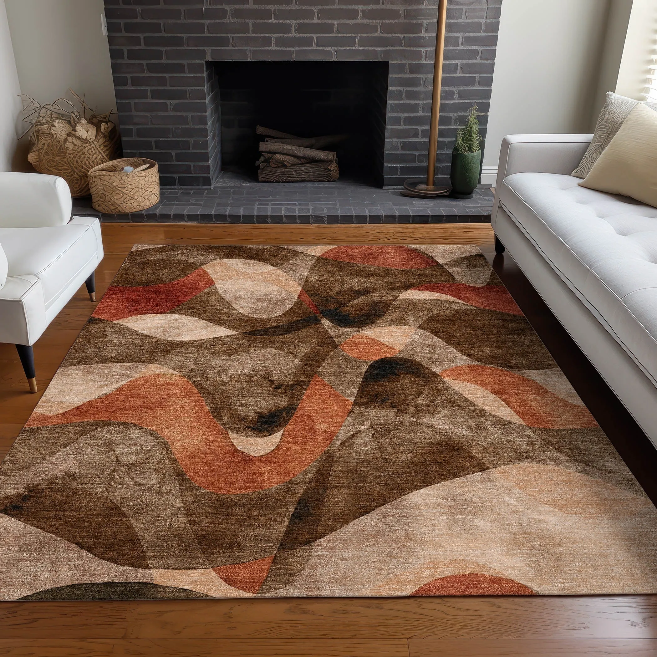 Machine Washable Indoor/ Outdoor Modern Chantille Rug