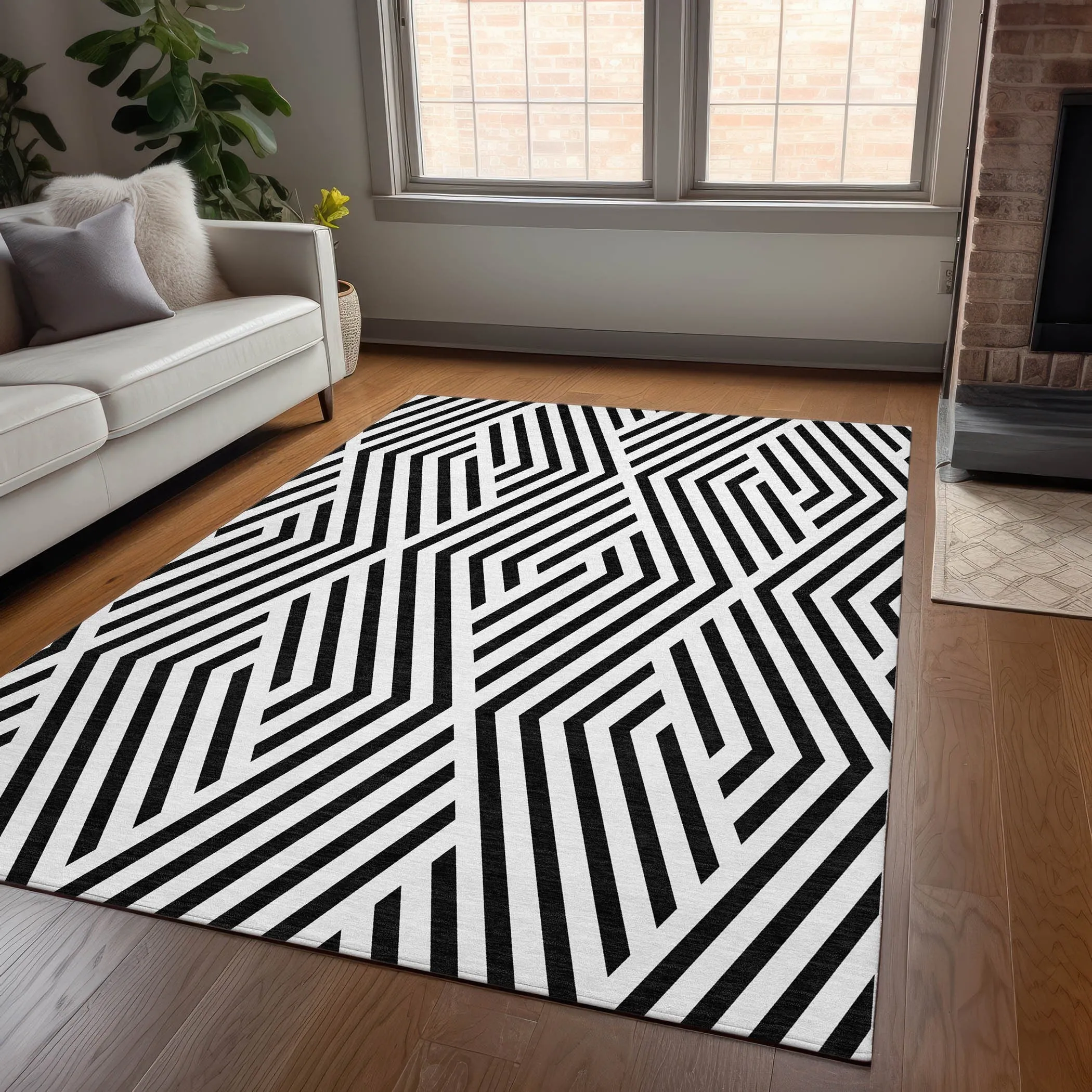 Machine Washable Indoor/ Outdoor Modern Diamonds Chantille Rug