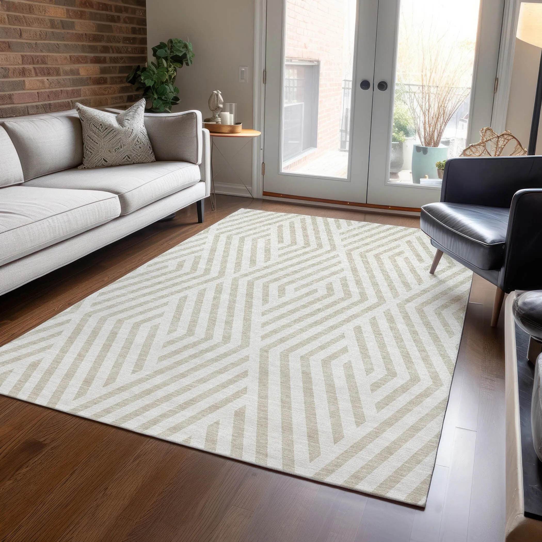 Machine Washable Indoor/ Outdoor Modern Diamonds Chantille Rug
