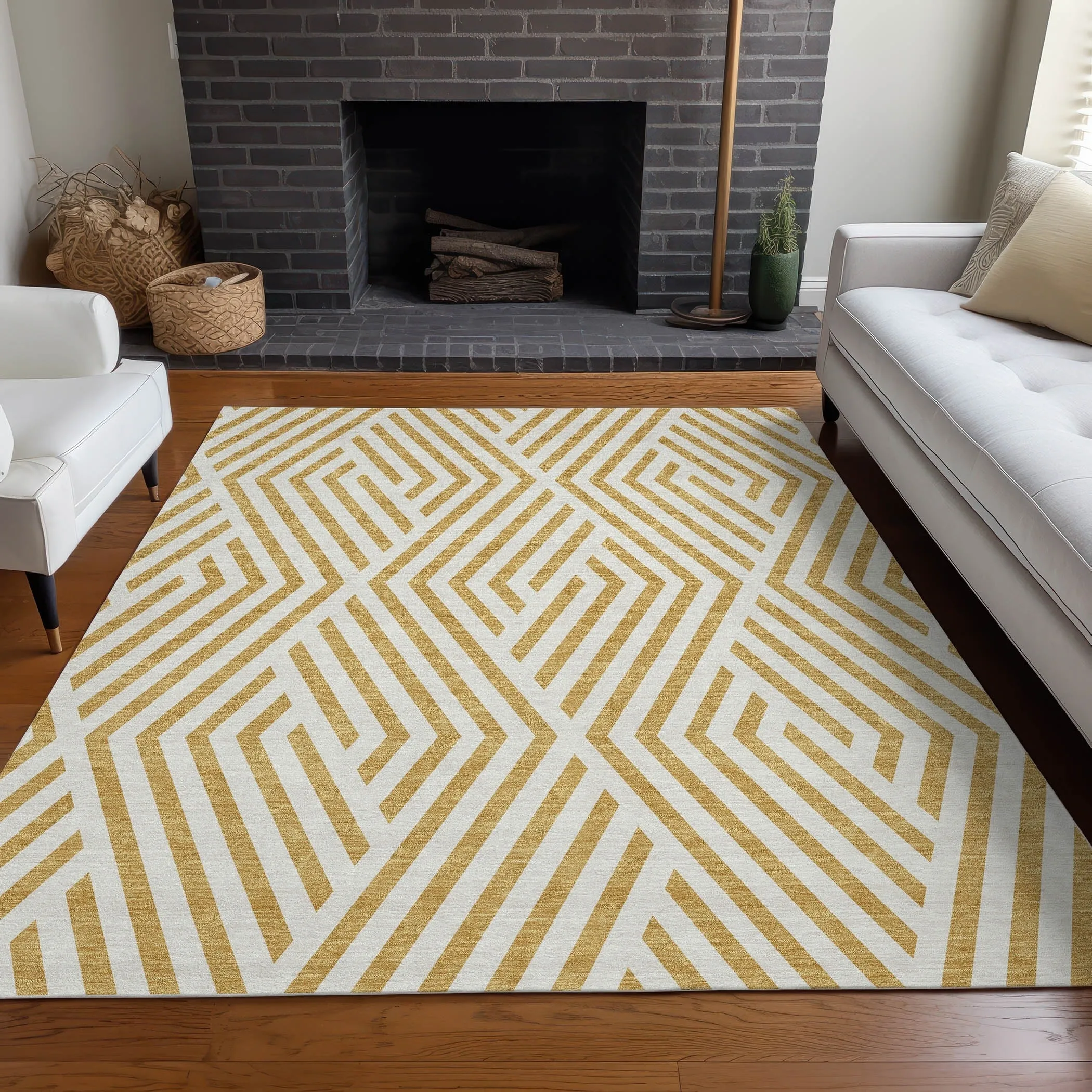 Machine Washable Indoor/ Outdoor Modern Diamonds Chantille Rug