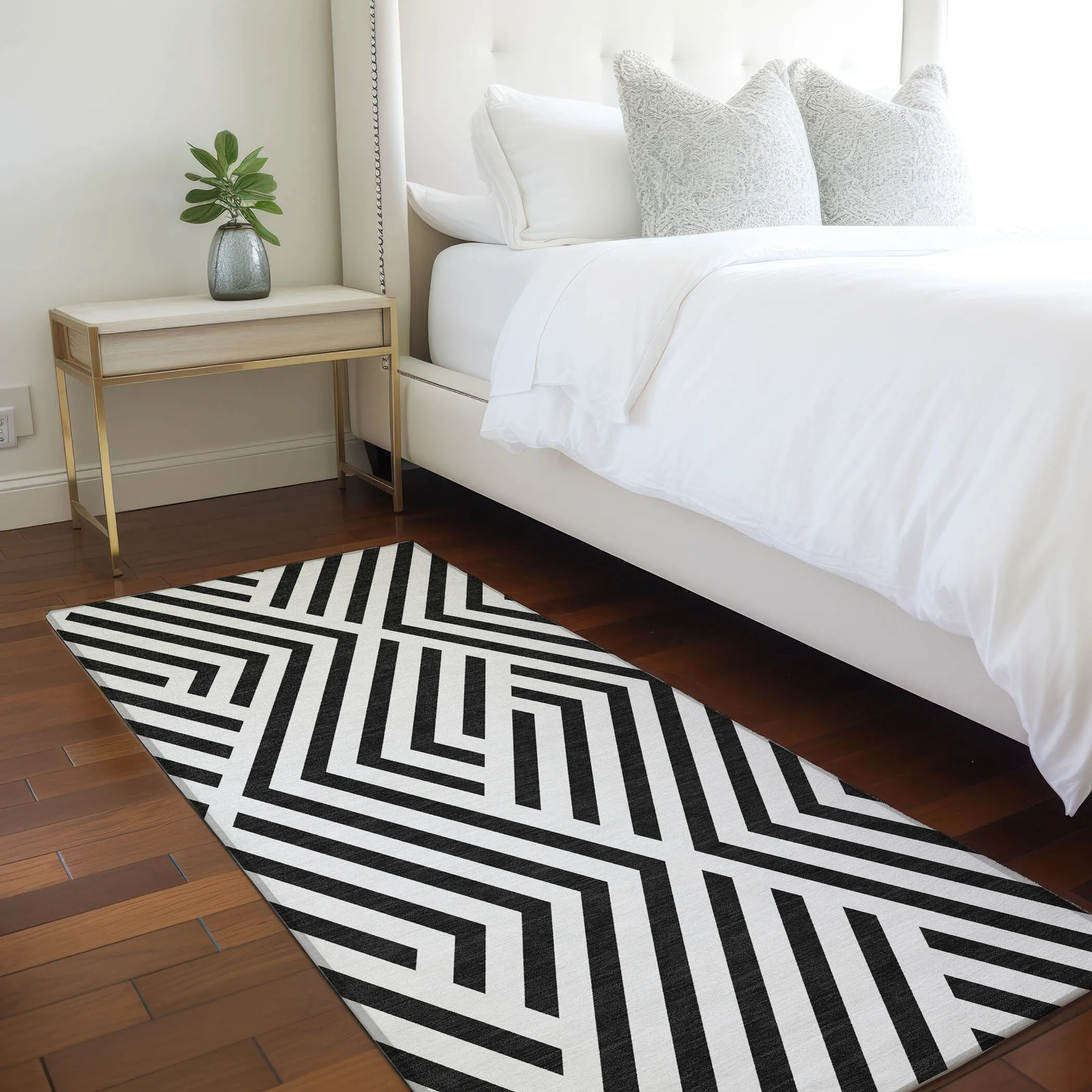 Machine Washable Indoor/ Outdoor Modern Diamonds Chantille Rug