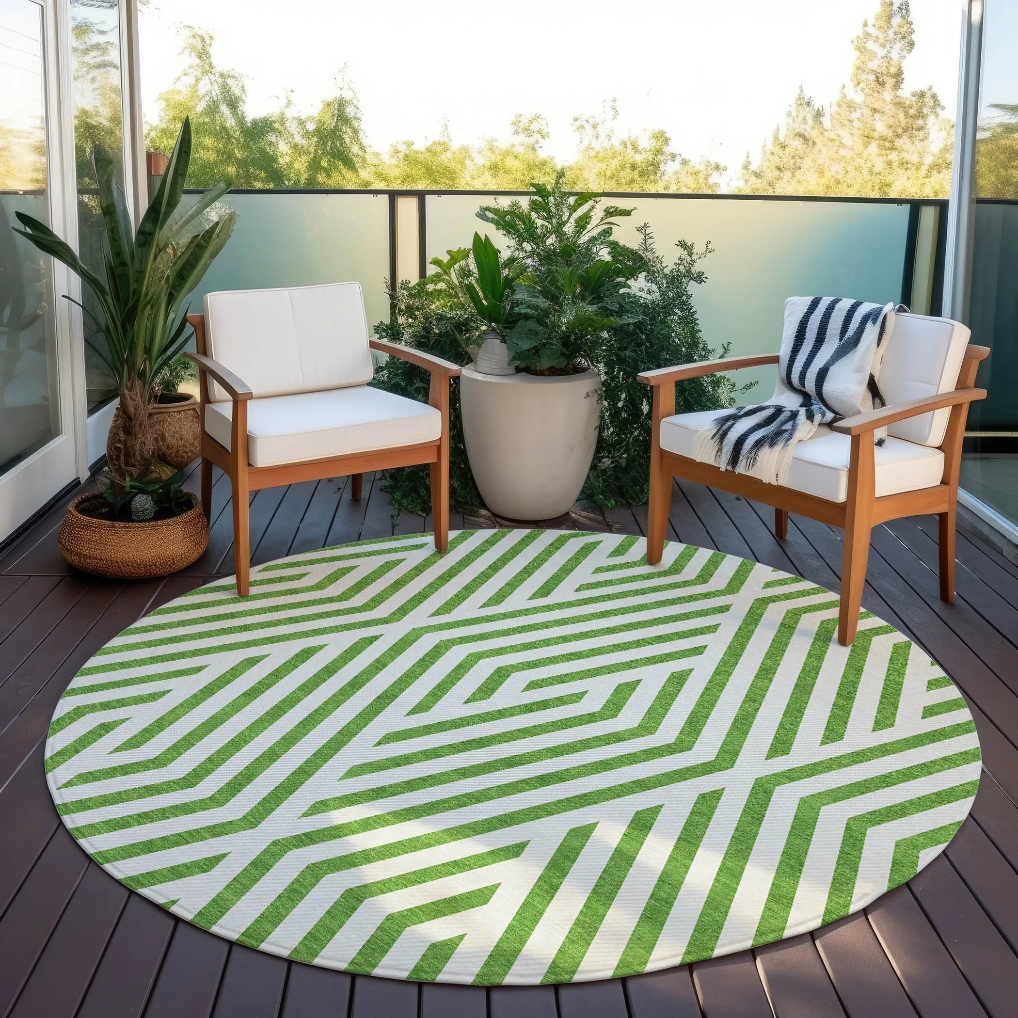 Machine Washable Indoor/ Outdoor Modern Diamonds Chantille Rug