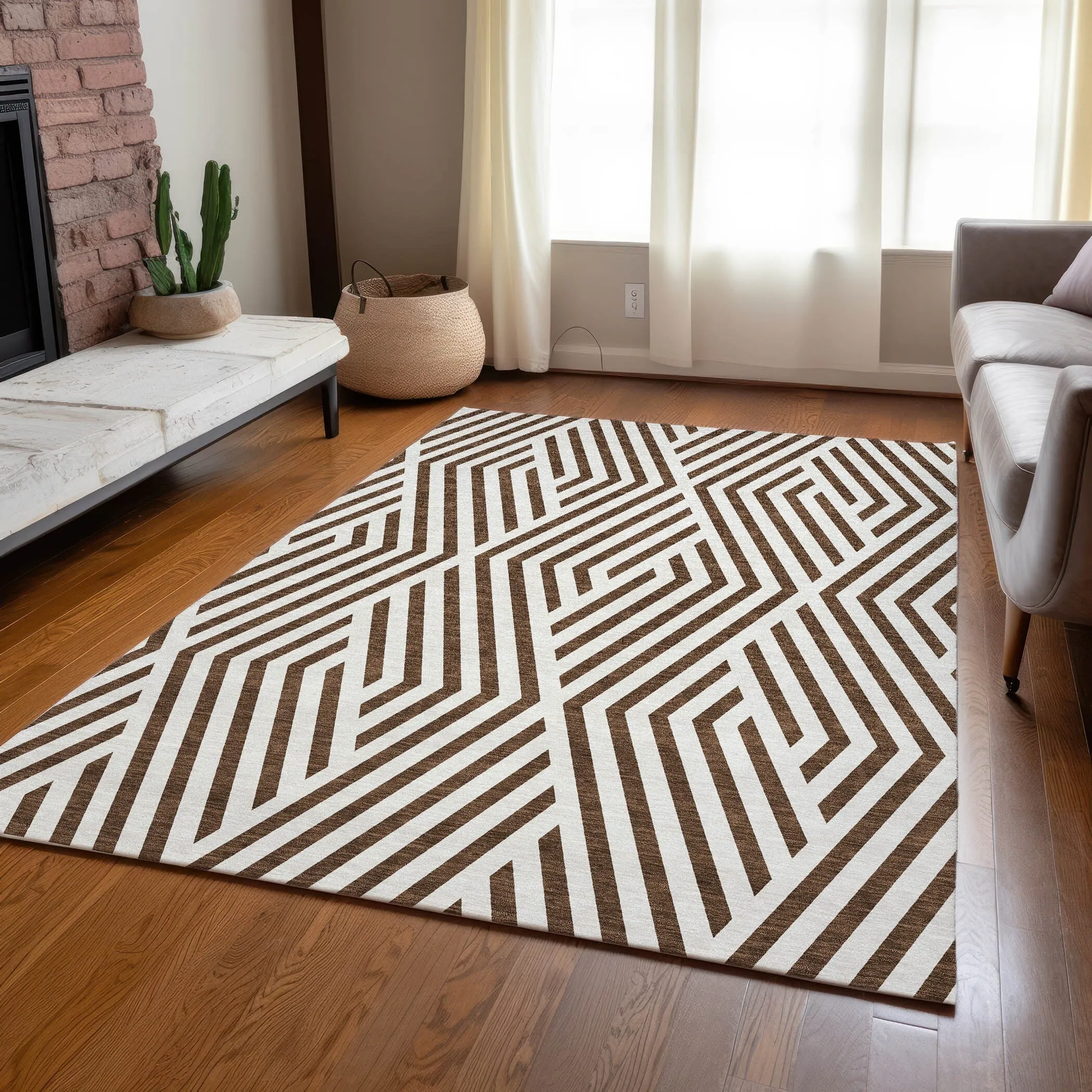 Machine Washable Indoor/ Outdoor Modern Diamonds Chantille Rug