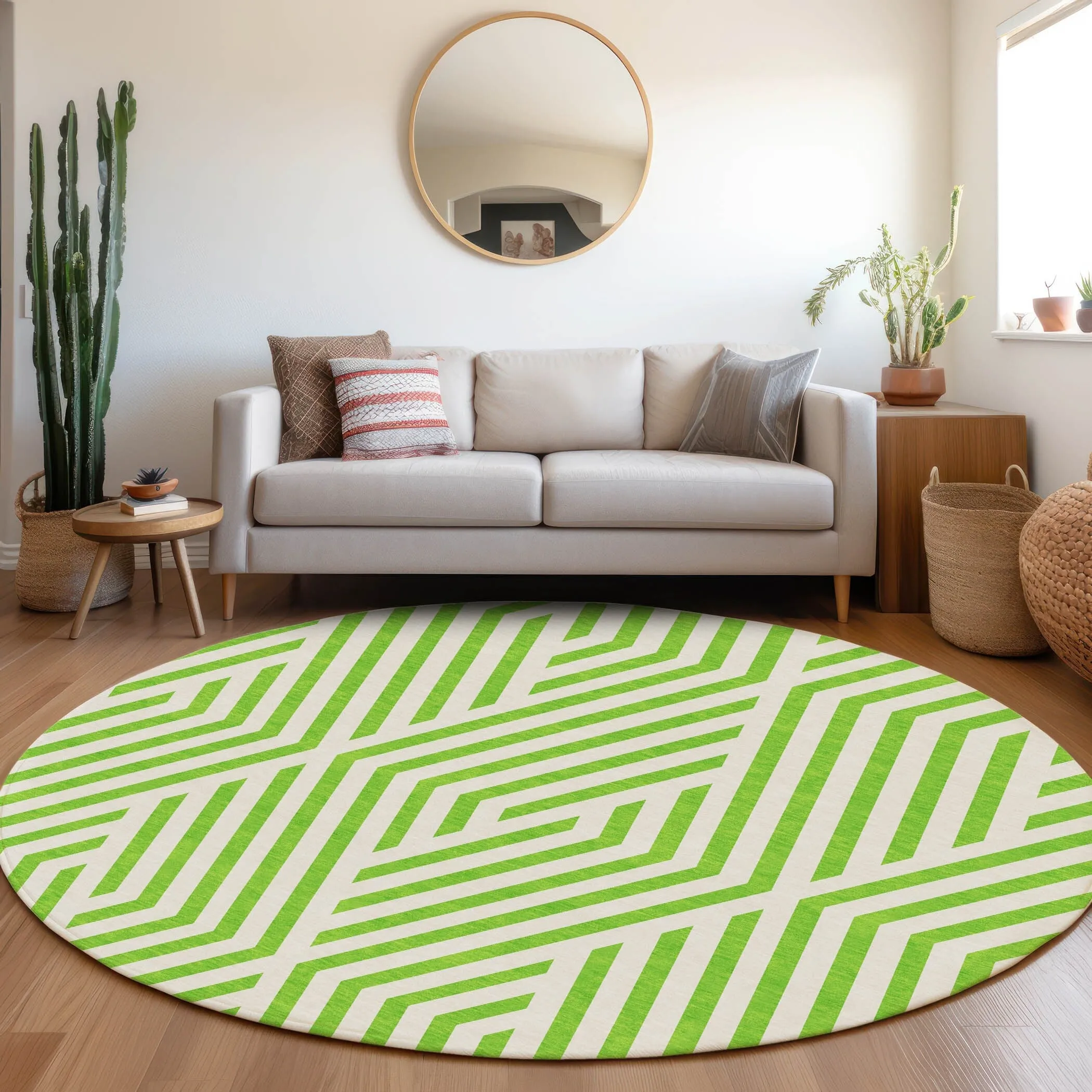 Machine Washable Indoor/ Outdoor Modern Diamonds Chantille Rug
