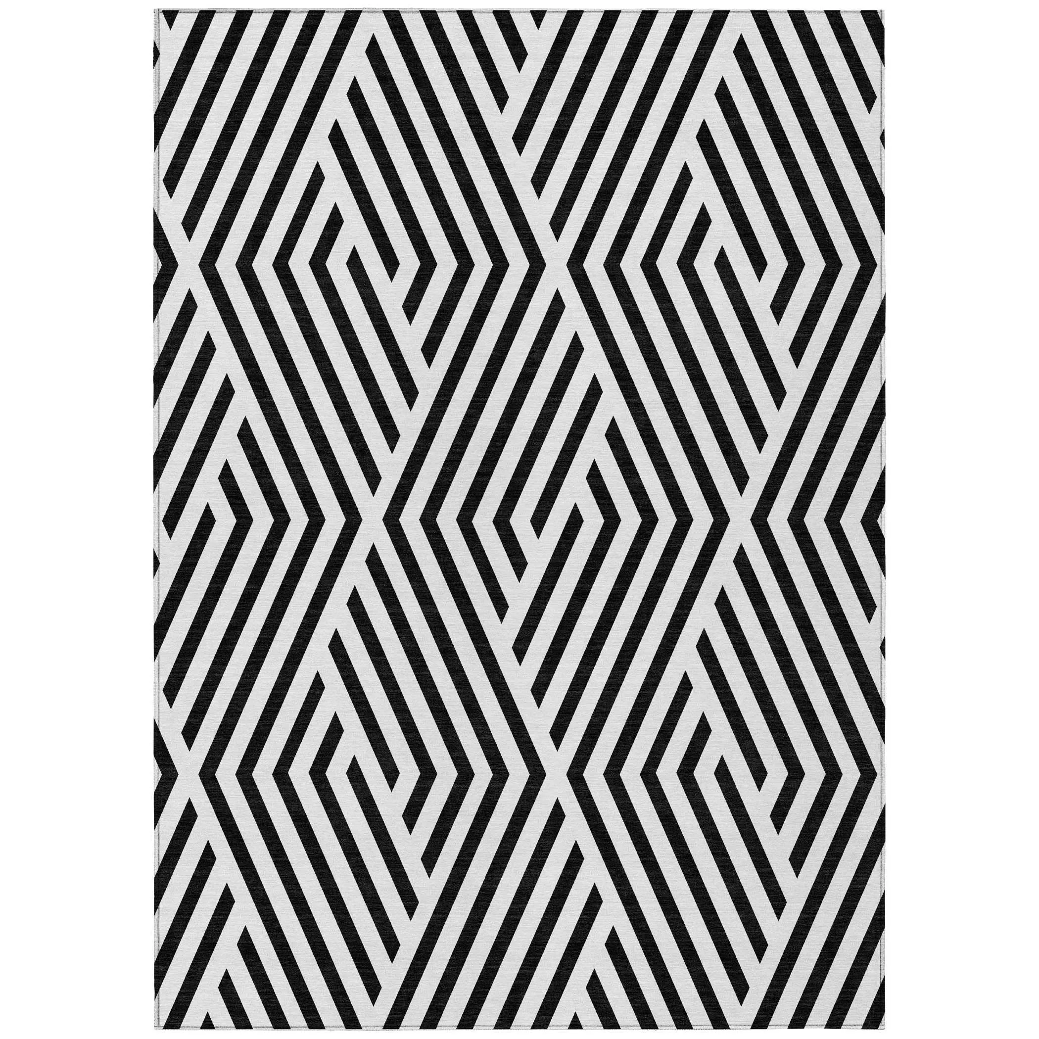 Machine Washable Indoor/ Outdoor Modern Diamonds Chantille Rug