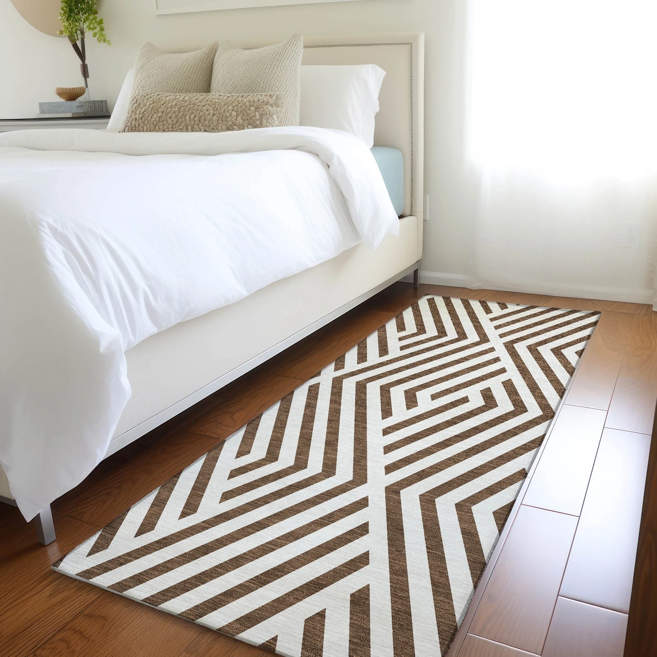 Machine Washable Indoor/ Outdoor Modern Diamonds Chantille Rug