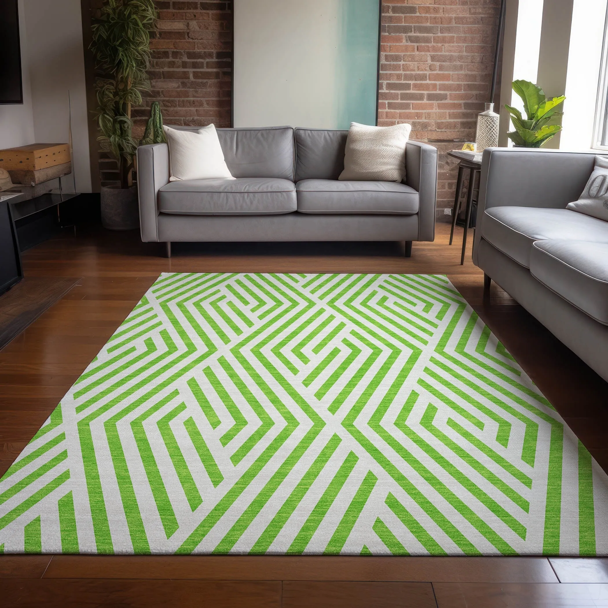 Machine Washable Indoor/ Outdoor Modern Diamonds Chantille Rug