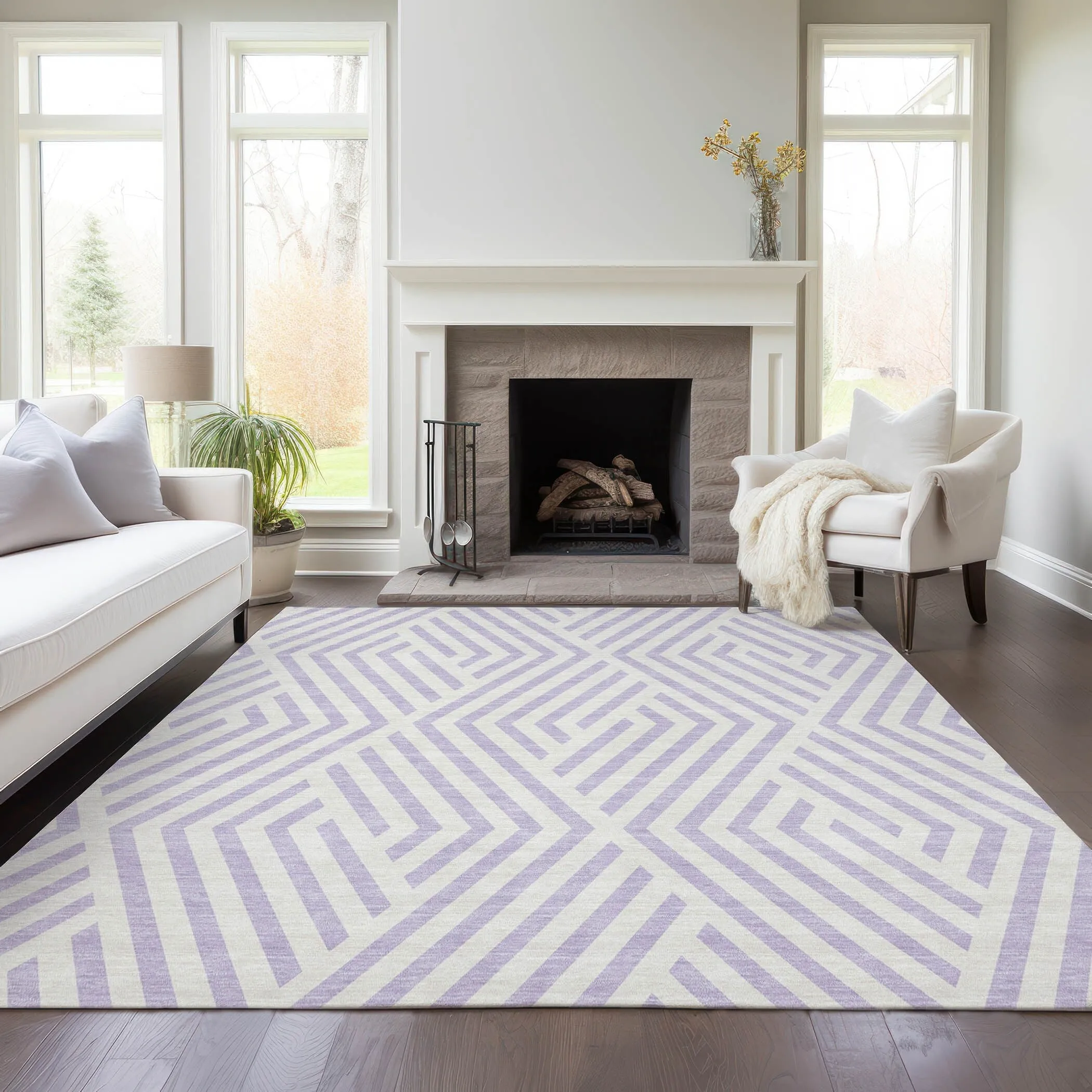 Machine Washable Indoor/ Outdoor Modern Diamonds Chantille Rug