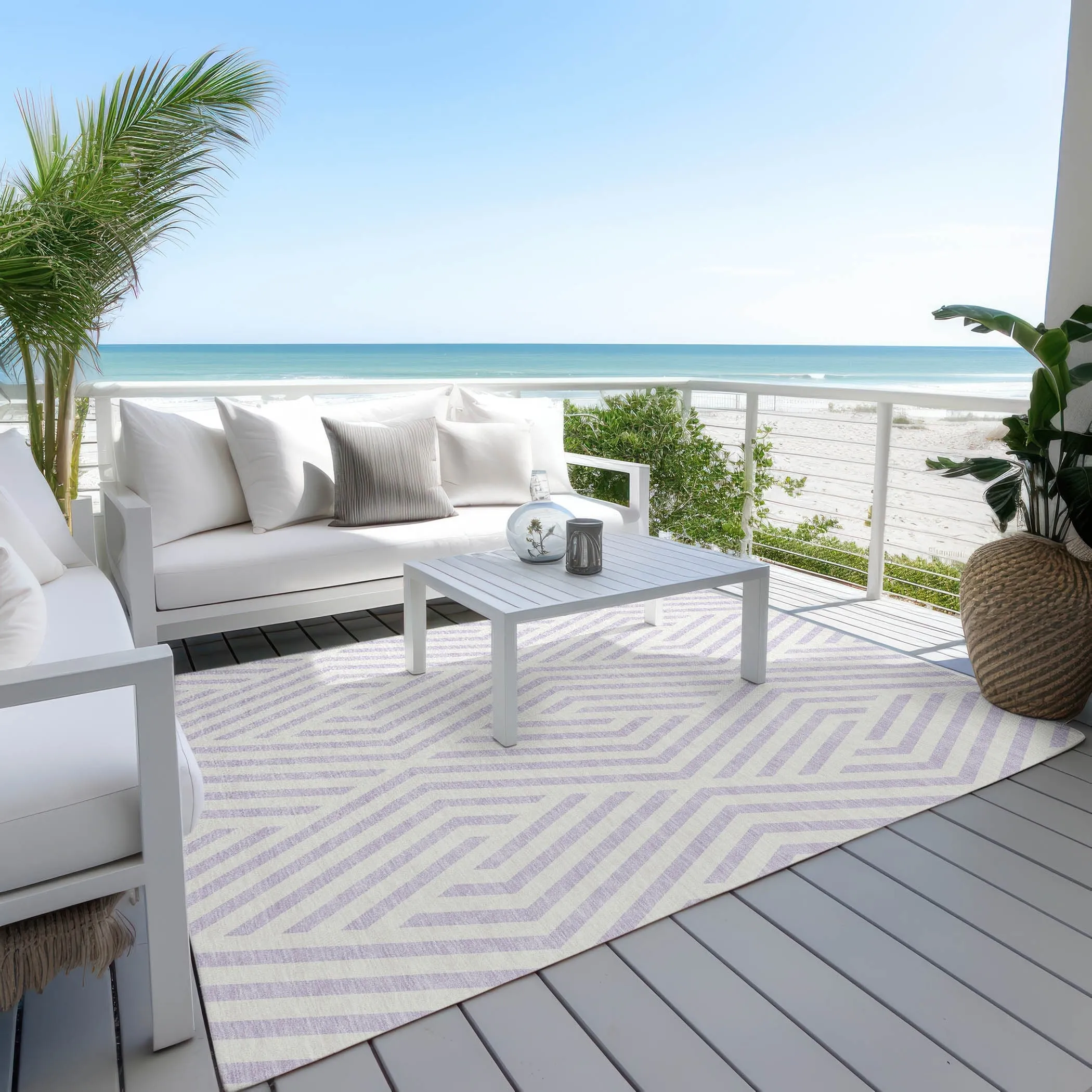 Machine Washable Indoor/ Outdoor Modern Diamonds Chantille Rug