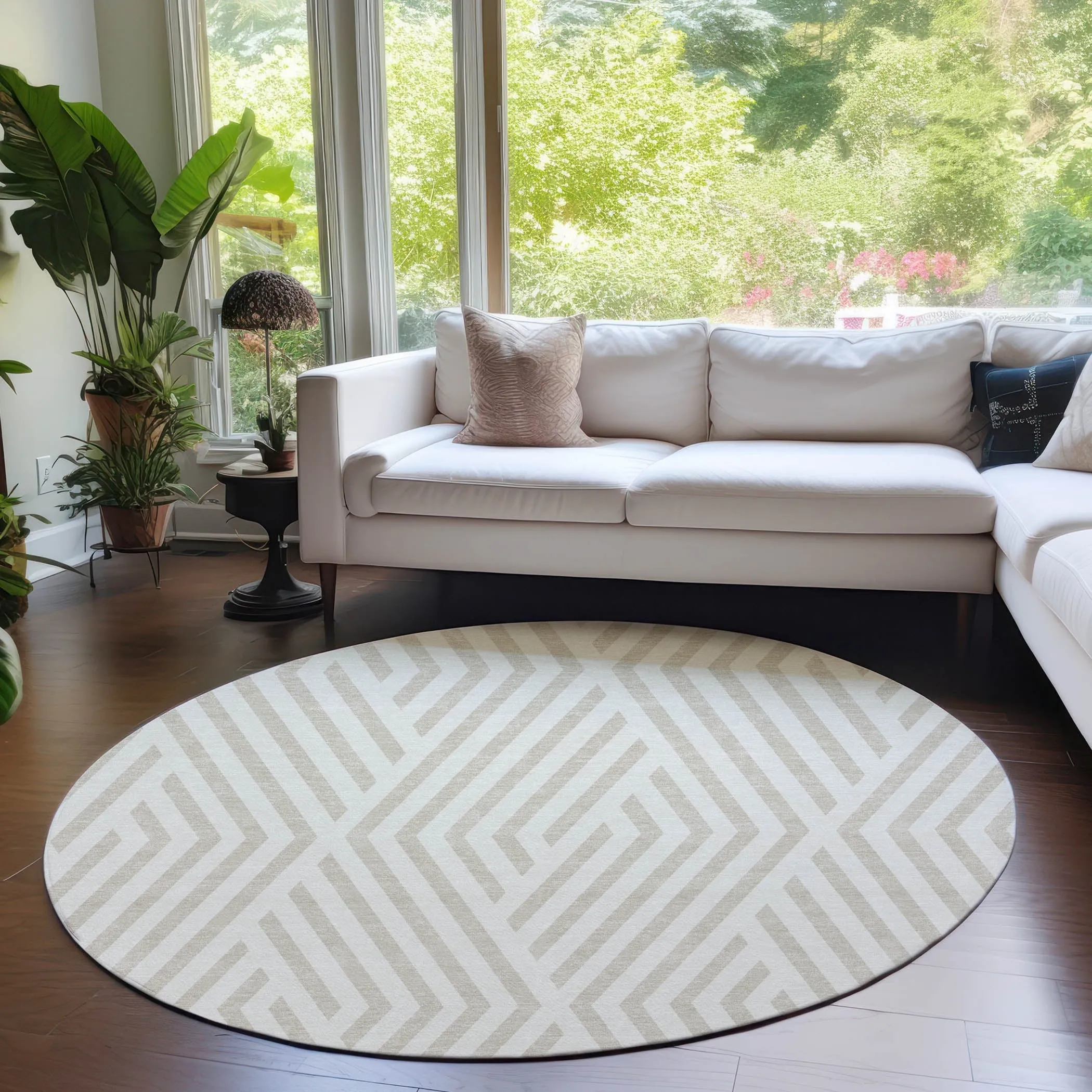 Machine Washable Indoor/ Outdoor Modern Diamonds Chantille Rug