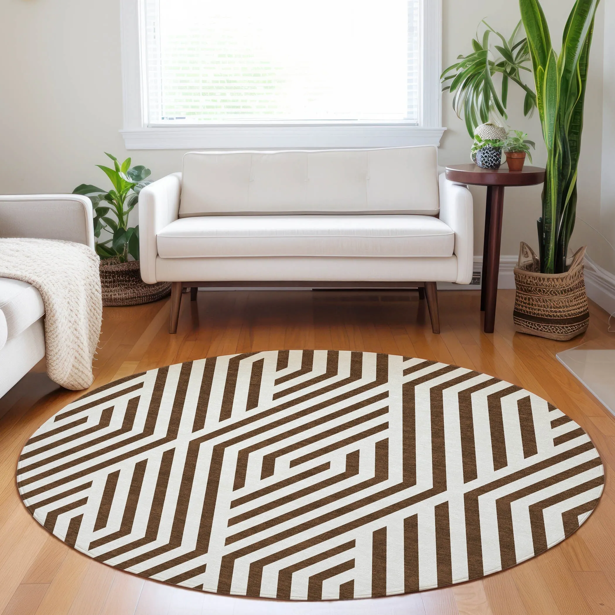 Machine Washable Indoor/ Outdoor Modern Diamonds Chantille Rug