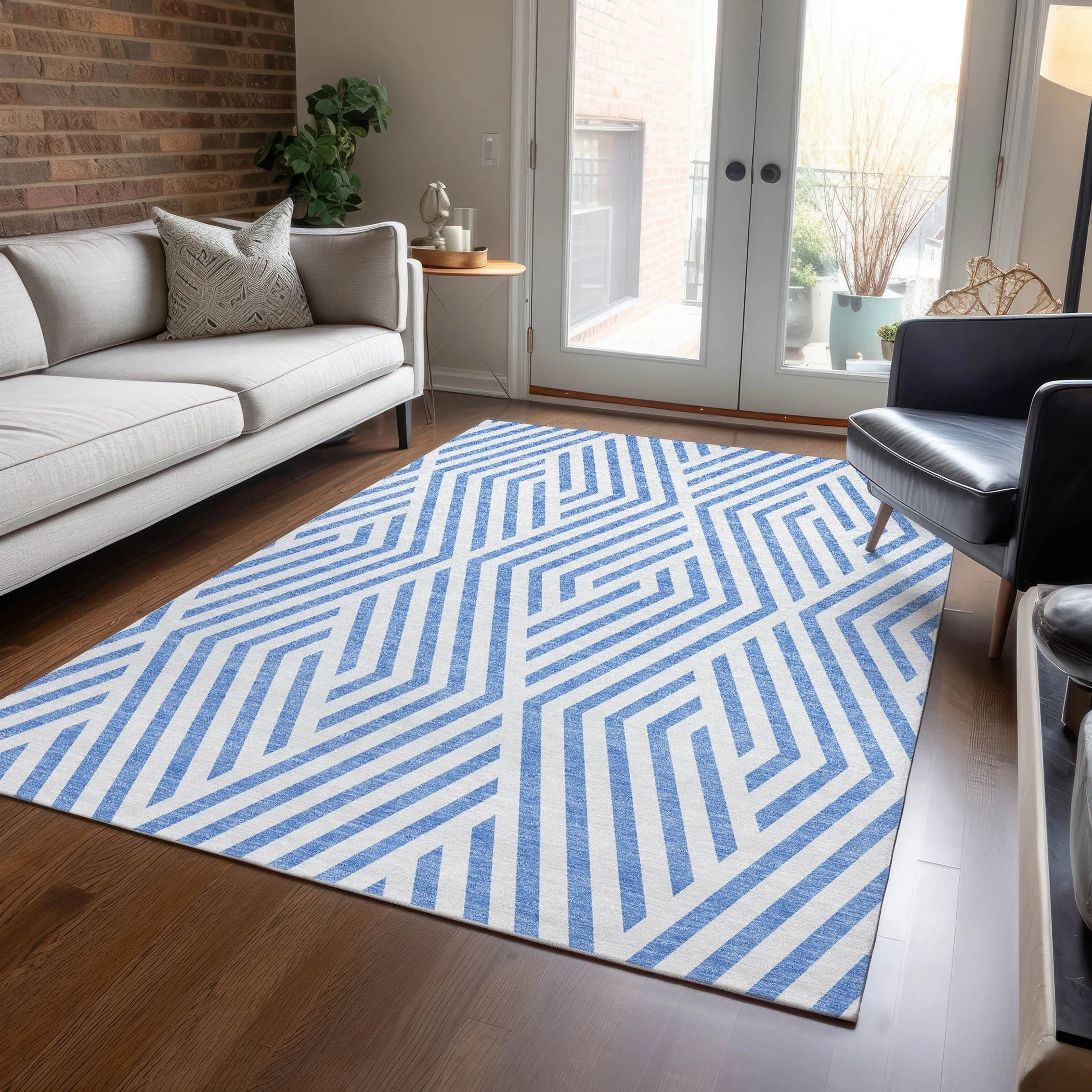 Machine Washable Indoor/ Outdoor Modern Diamonds Chantille Rug