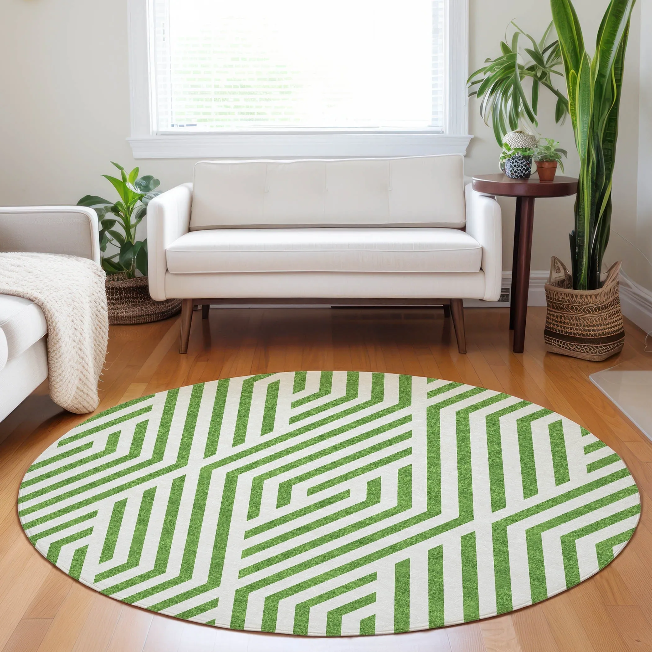 Machine Washable Indoor/ Outdoor Modern Diamonds Chantille Rug