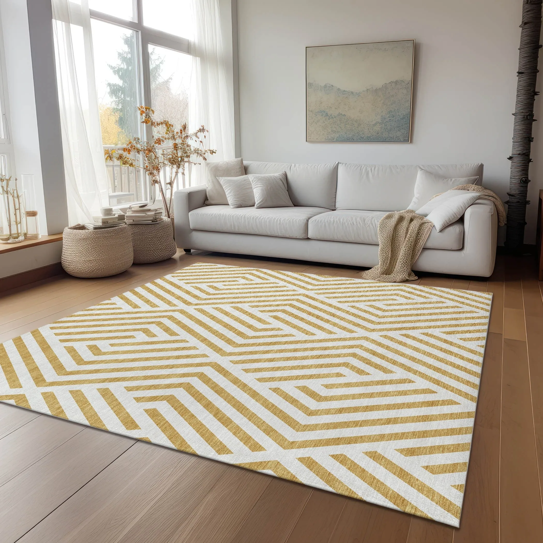 Machine Washable Indoor/ Outdoor Modern Diamonds Chantille Rug