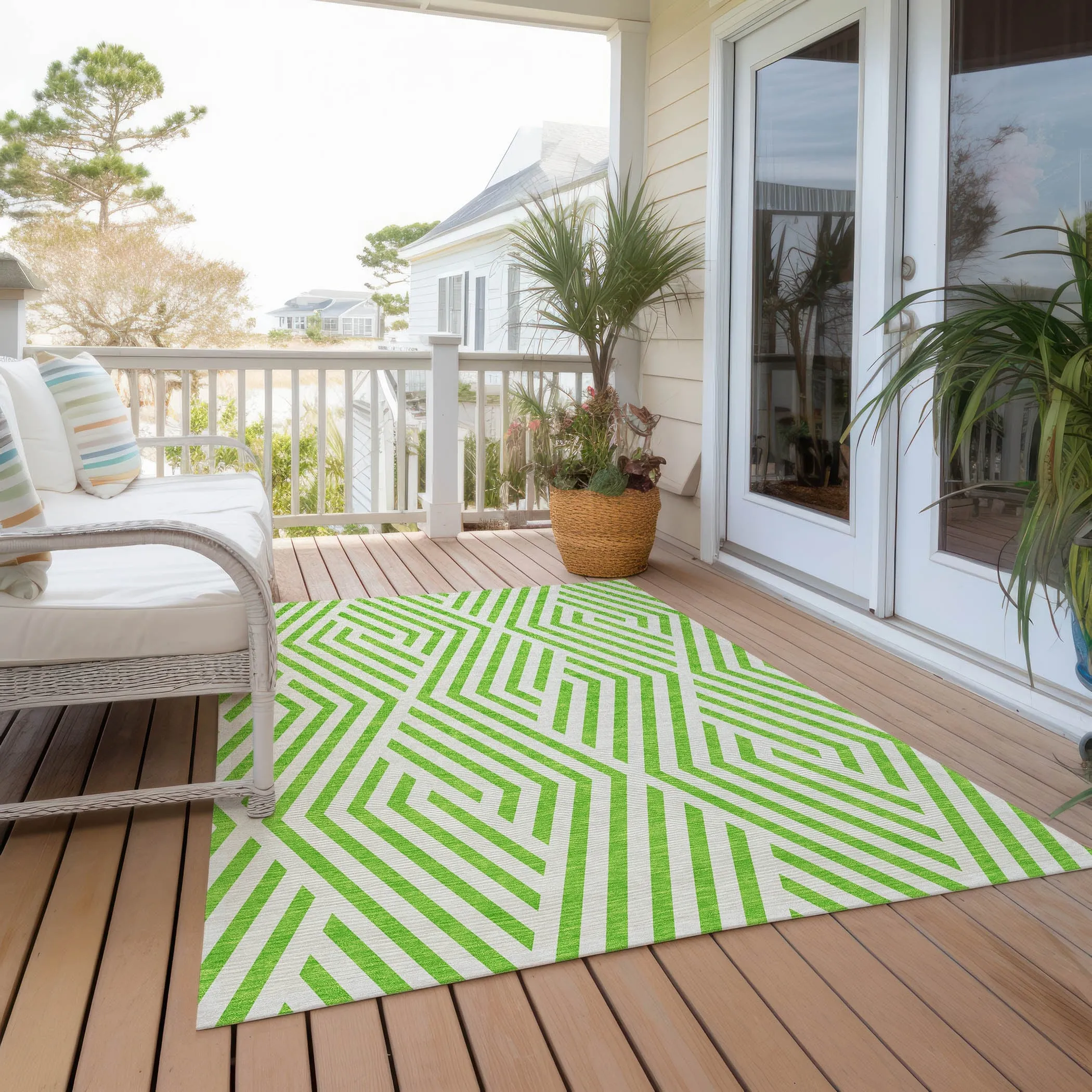 Machine Washable Indoor/ Outdoor Modern Diamonds Chantille Rug