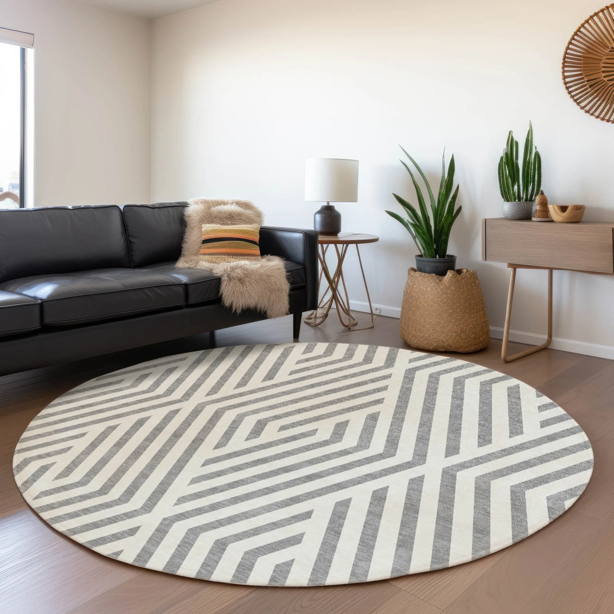 Machine Washable Indoor/ Outdoor Modern Diamonds Chantille Rug