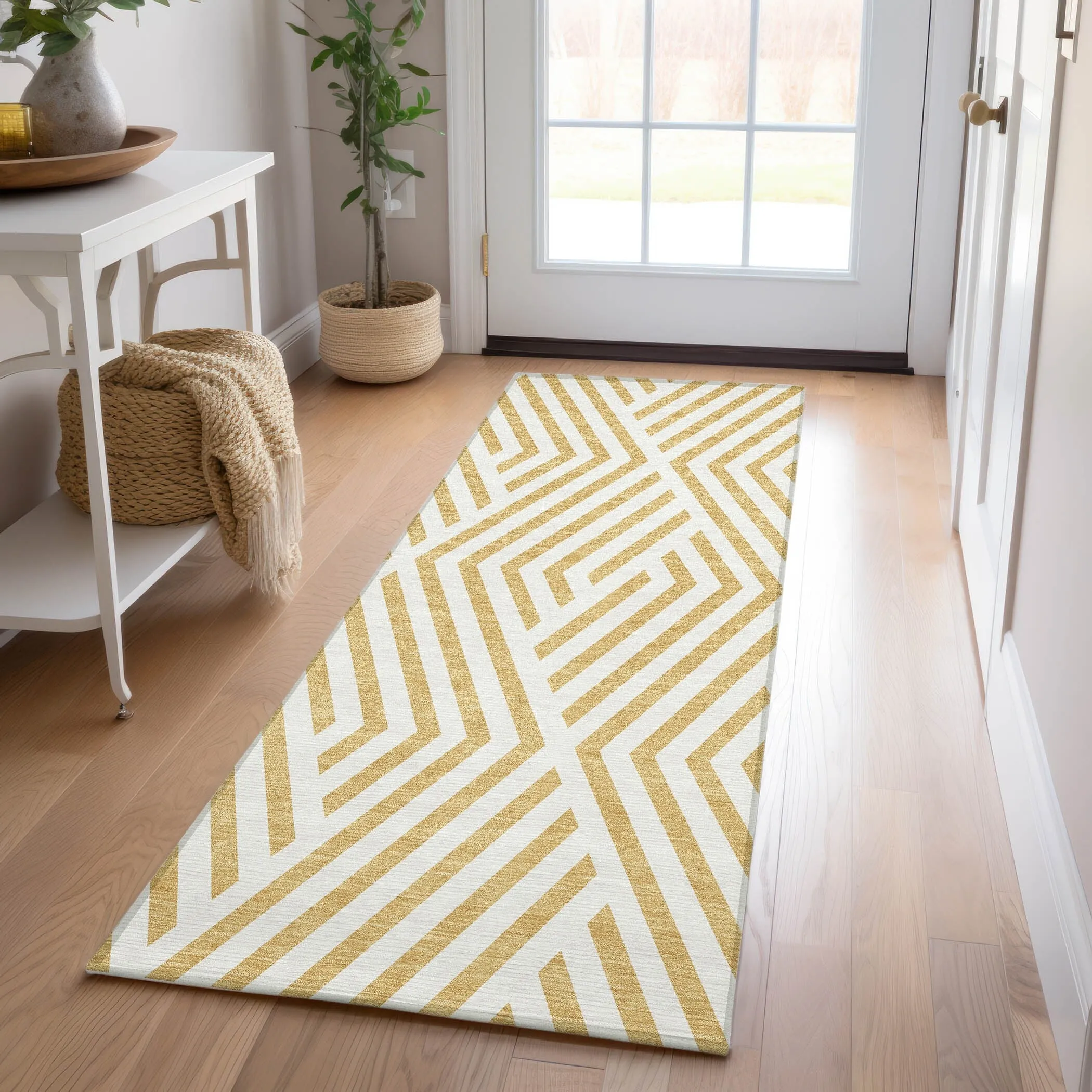 Machine Washable Indoor/ Outdoor Modern Diamonds Chantille Rug