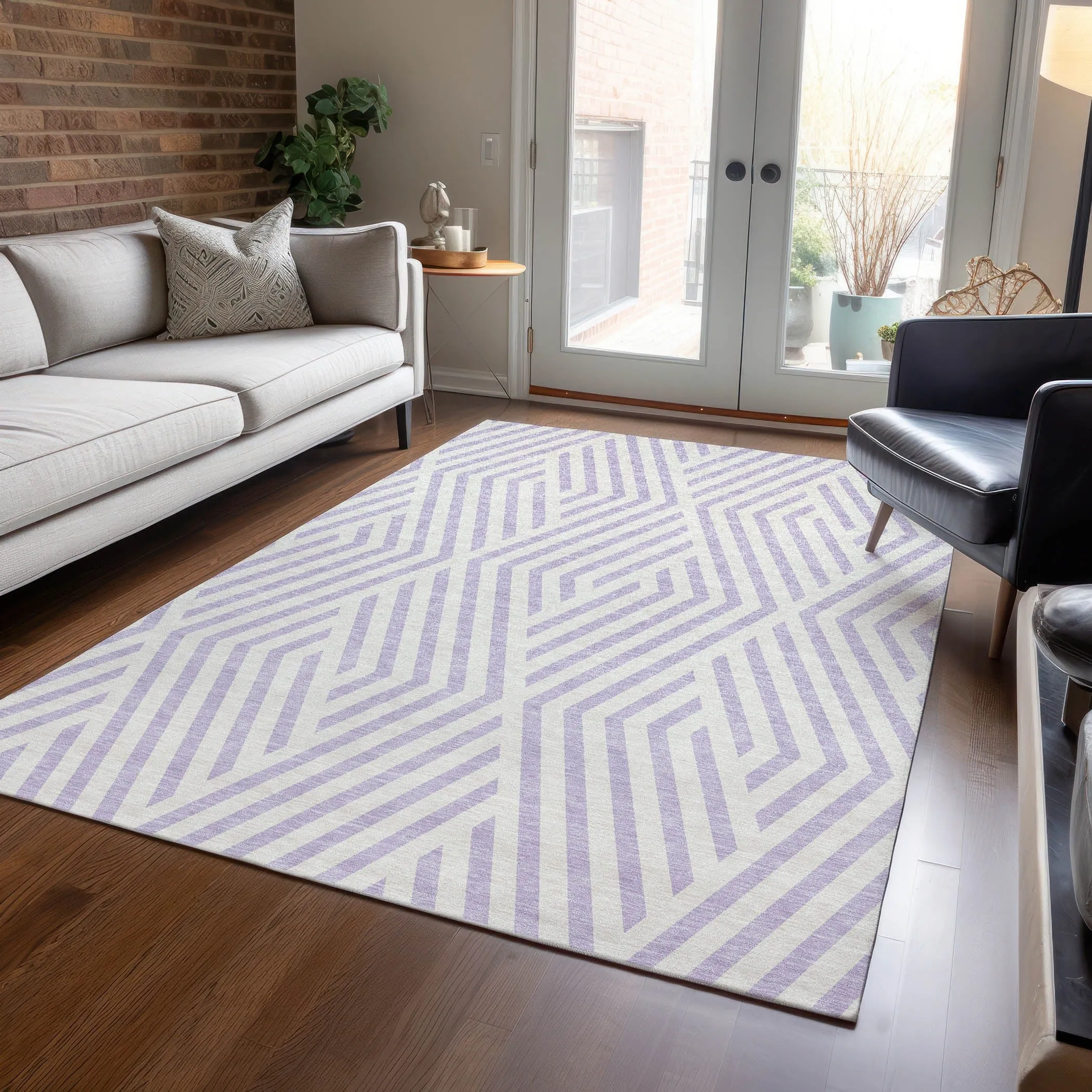 Machine Washable Indoor/ Outdoor Modern Diamonds Chantille Rug