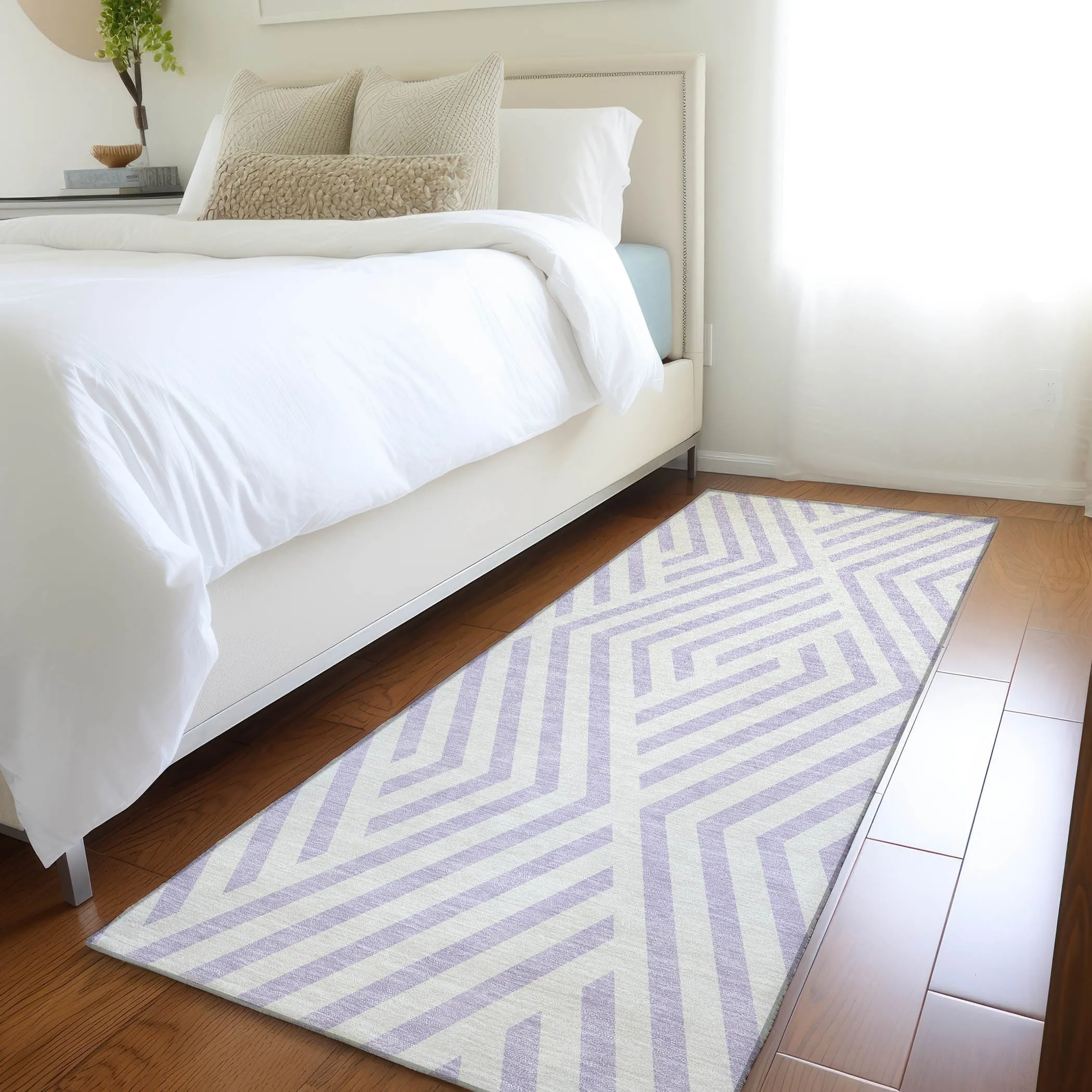 Machine Washable Indoor/ Outdoor Modern Diamonds Chantille Rug