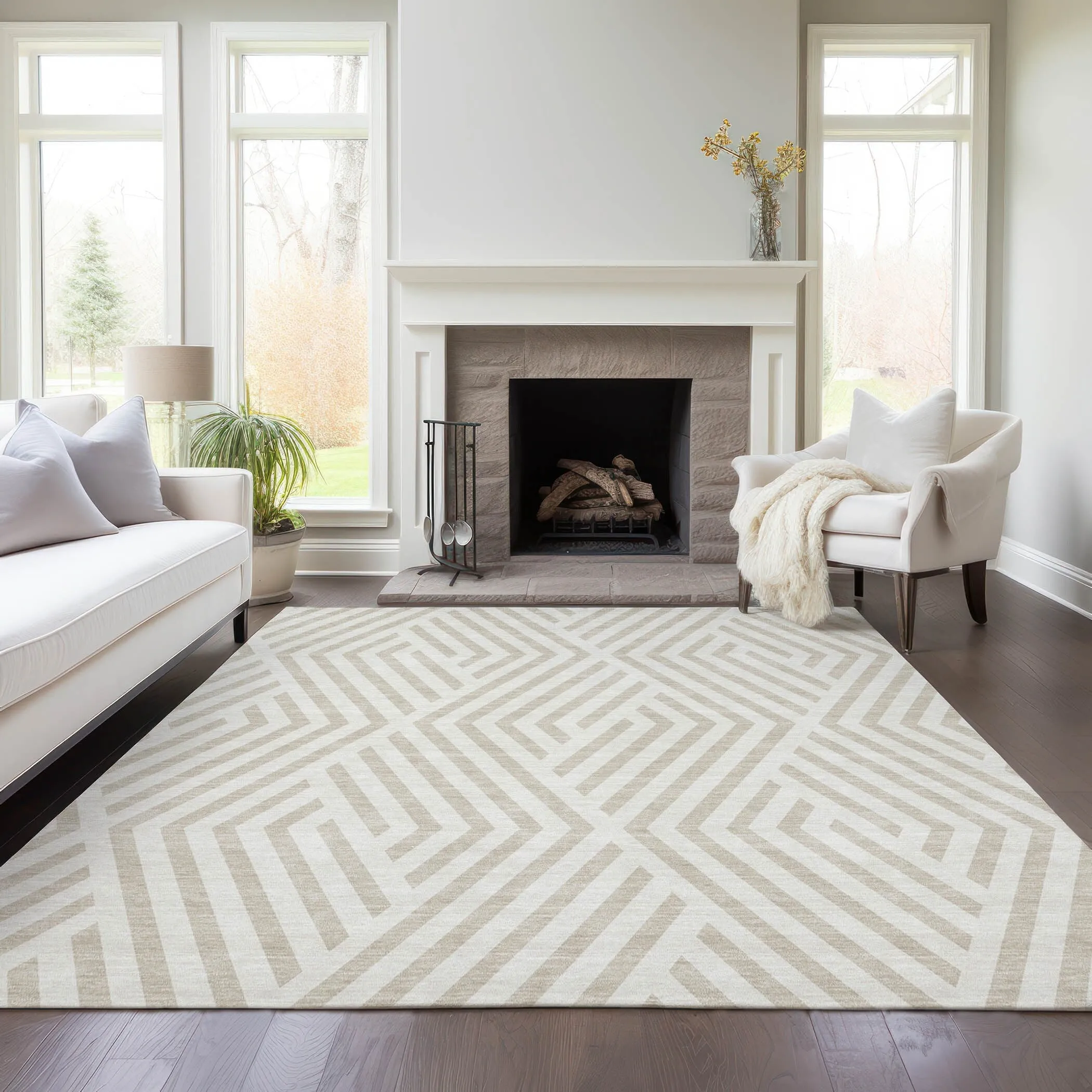 Machine Washable Indoor/ Outdoor Modern Diamonds Chantille Rug