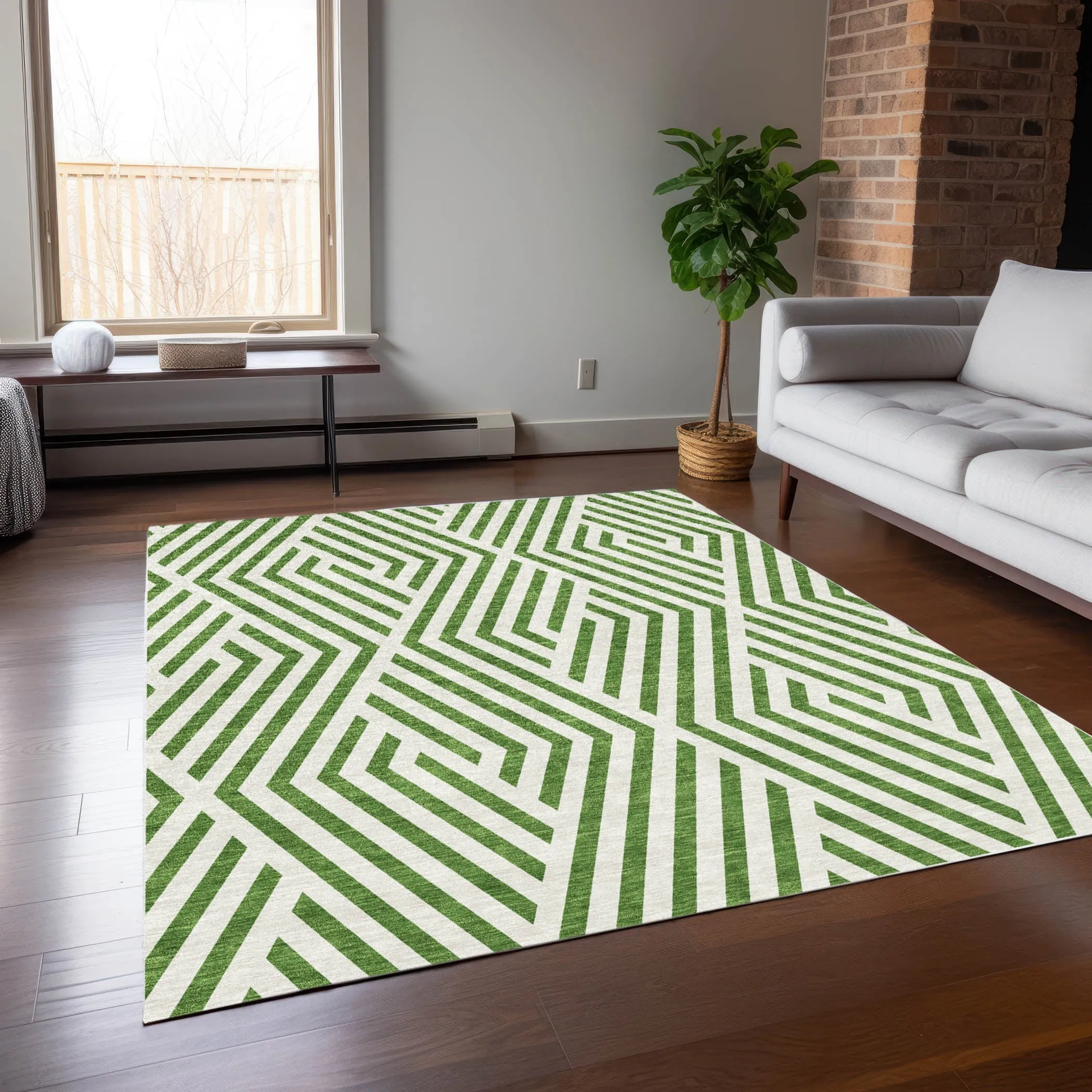 Machine Washable Indoor/ Outdoor Modern Diamonds Chantille Rug