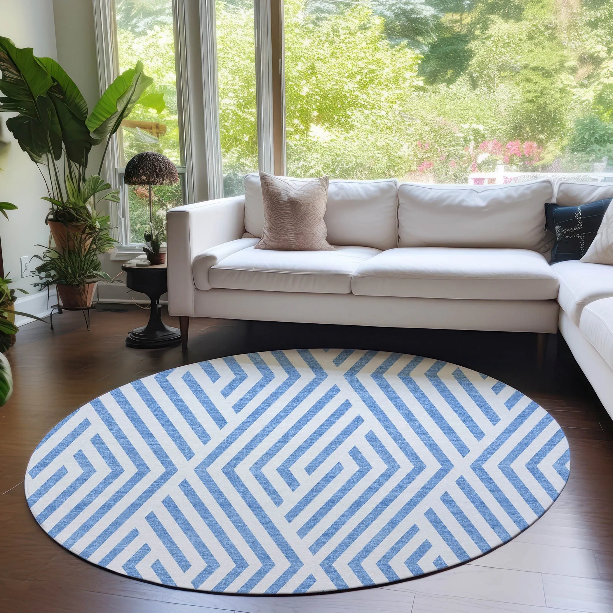 Machine Washable Indoor/ Outdoor Modern Diamonds Chantille Rug