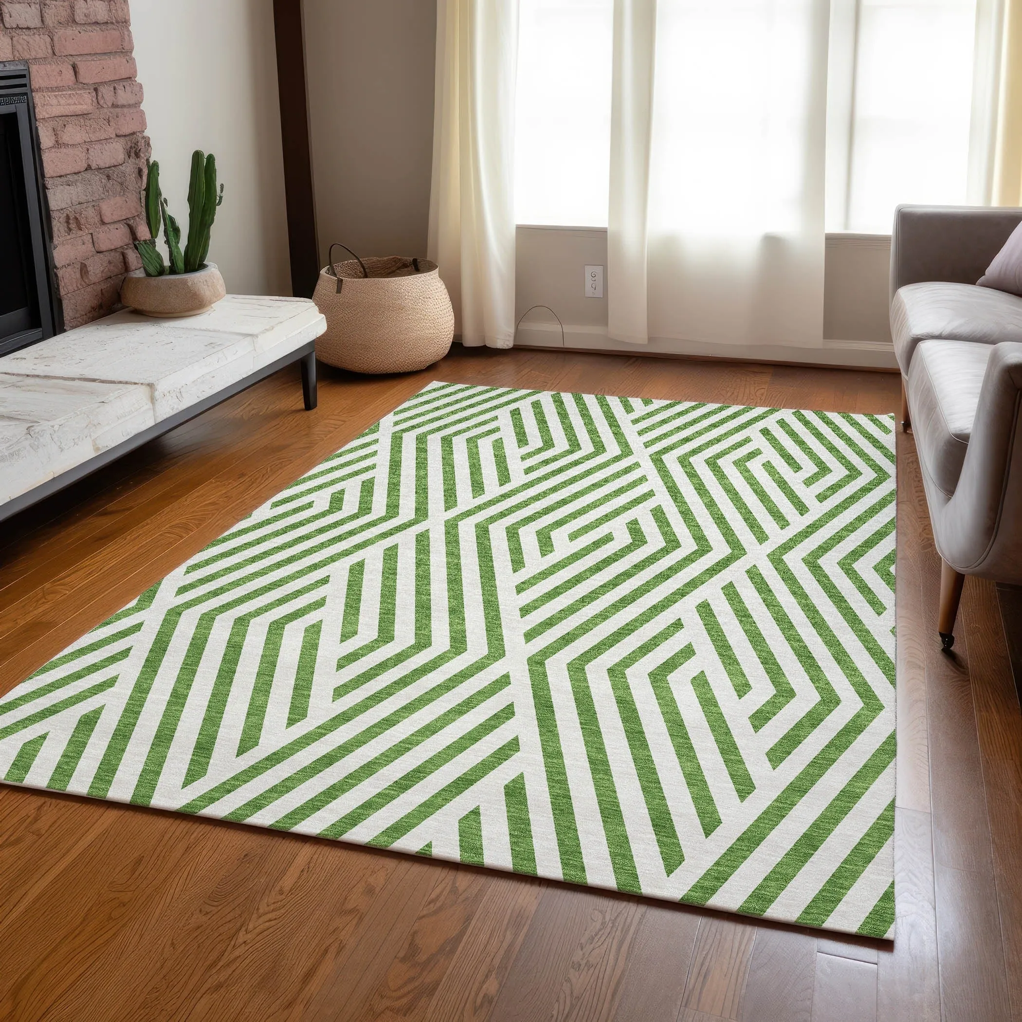 Machine Washable Indoor/ Outdoor Modern Diamonds Chantille Rug