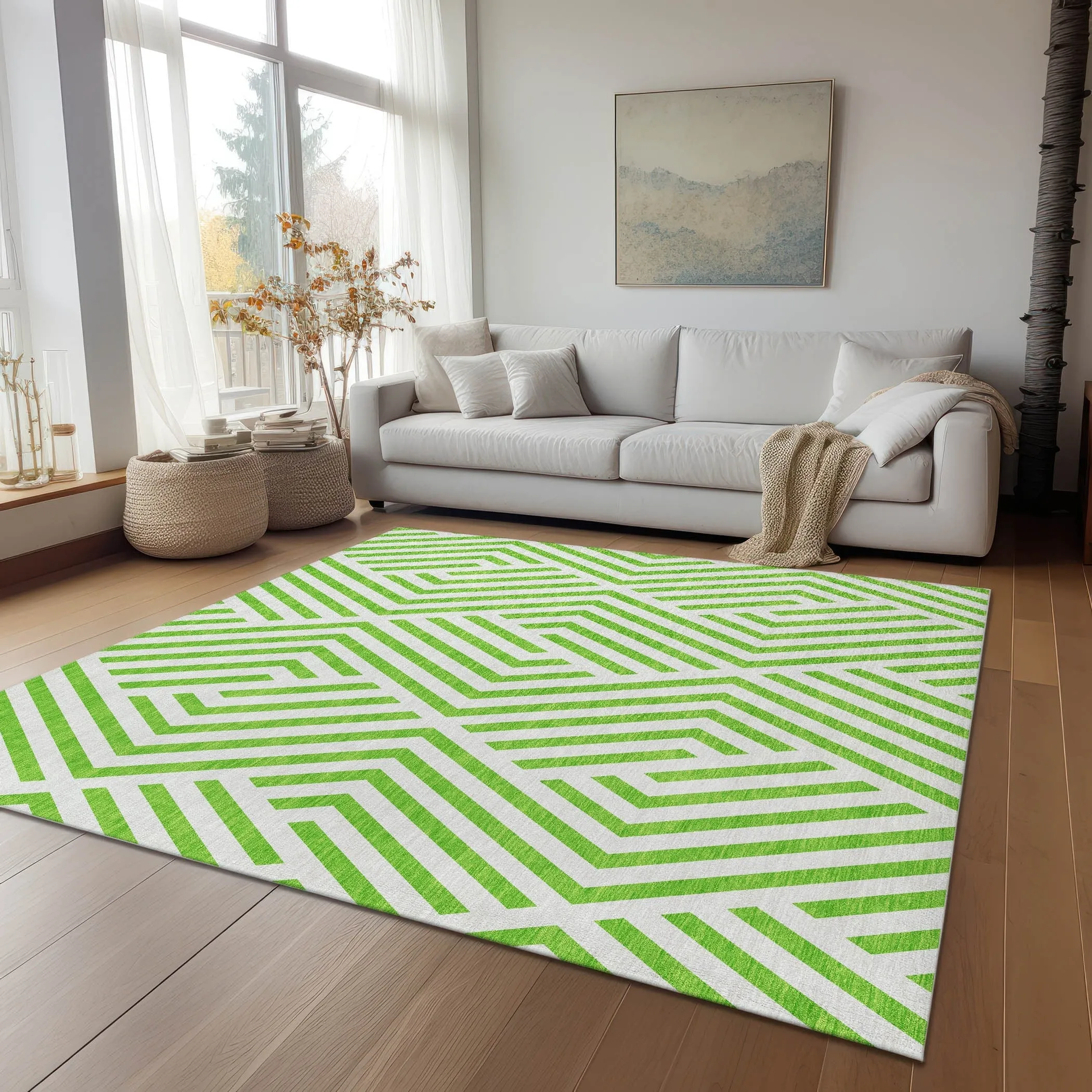 Machine Washable Indoor/ Outdoor Modern Diamonds Chantille Rug