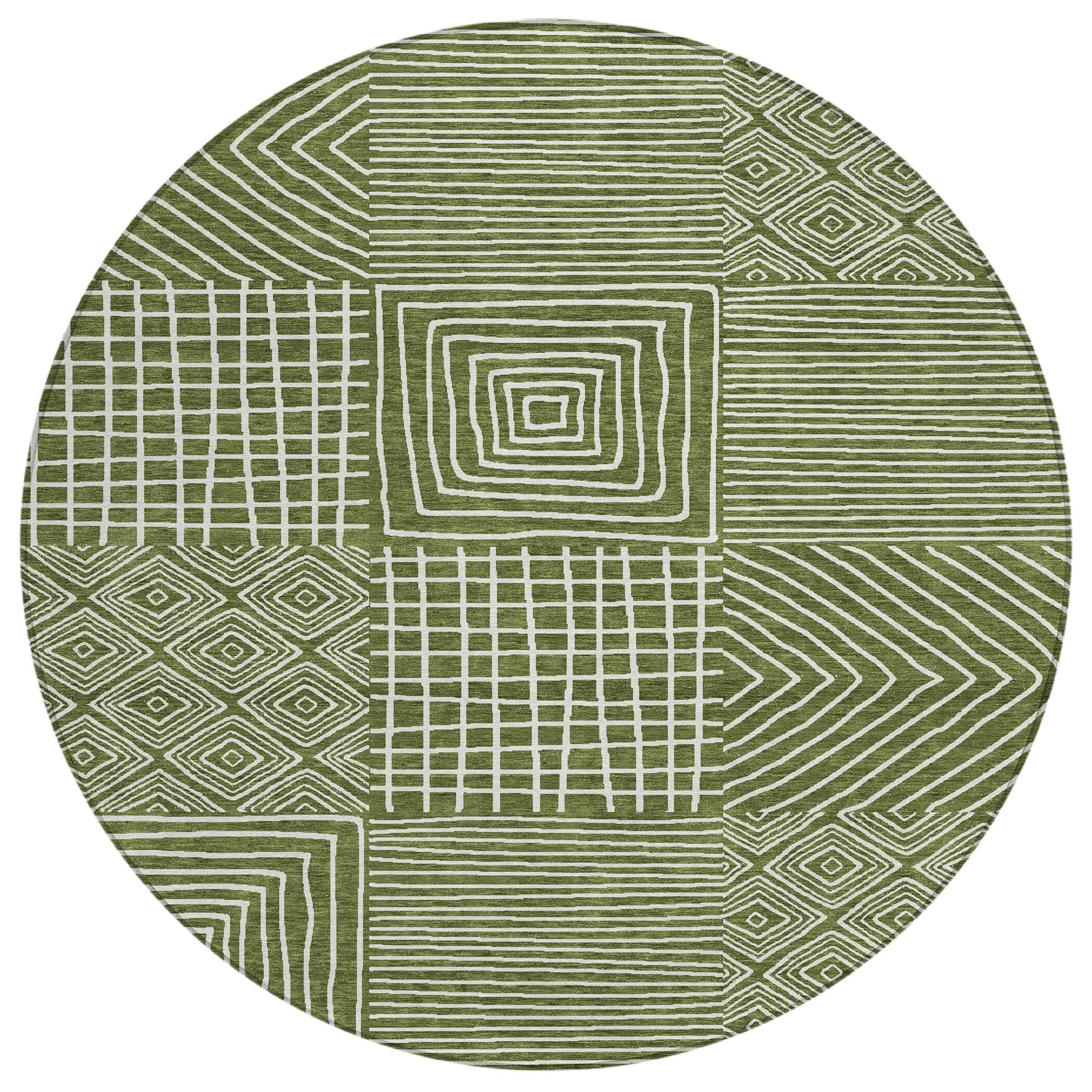 Machine Washable Indoor/ Outdoor Modern Mosaic Chantille Rug