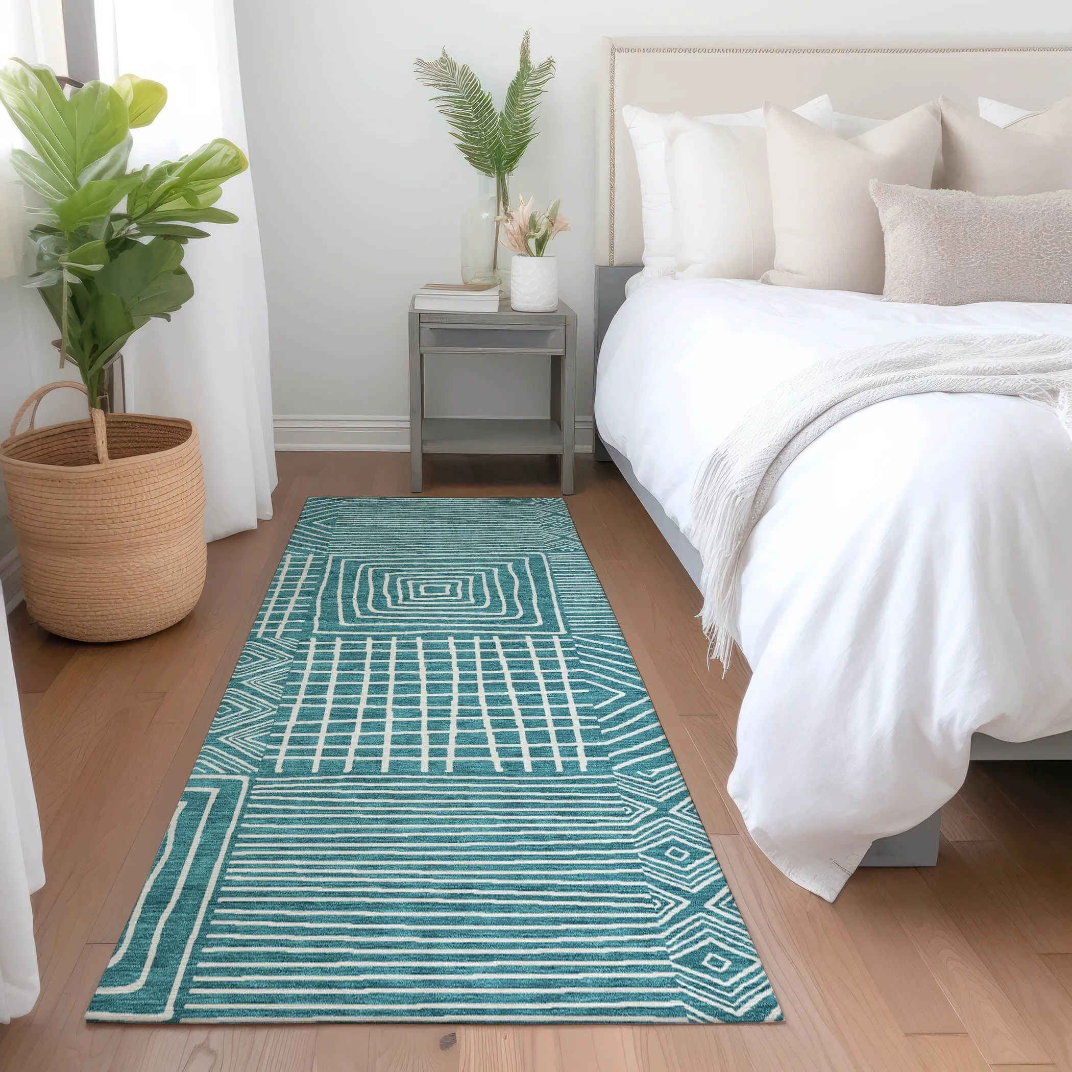 Machine Washable Indoor/ Outdoor Modern Mosaic Chantille Rug