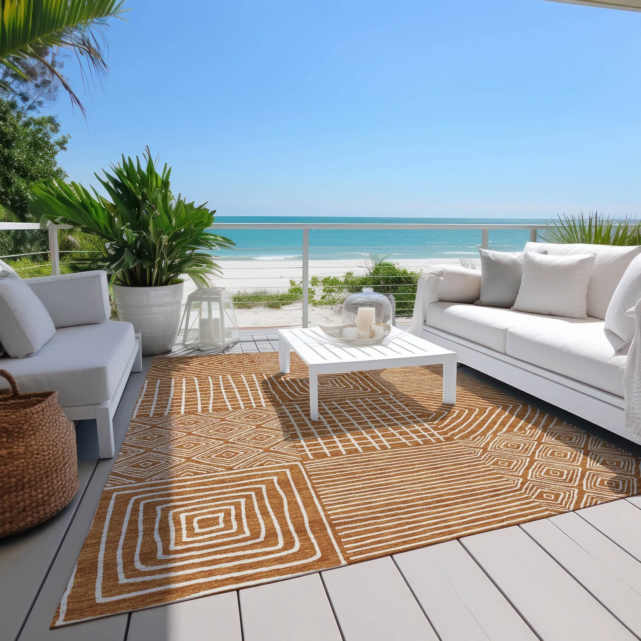 Machine Washable Indoor/ Outdoor Modern Mosaic Chantille Rug