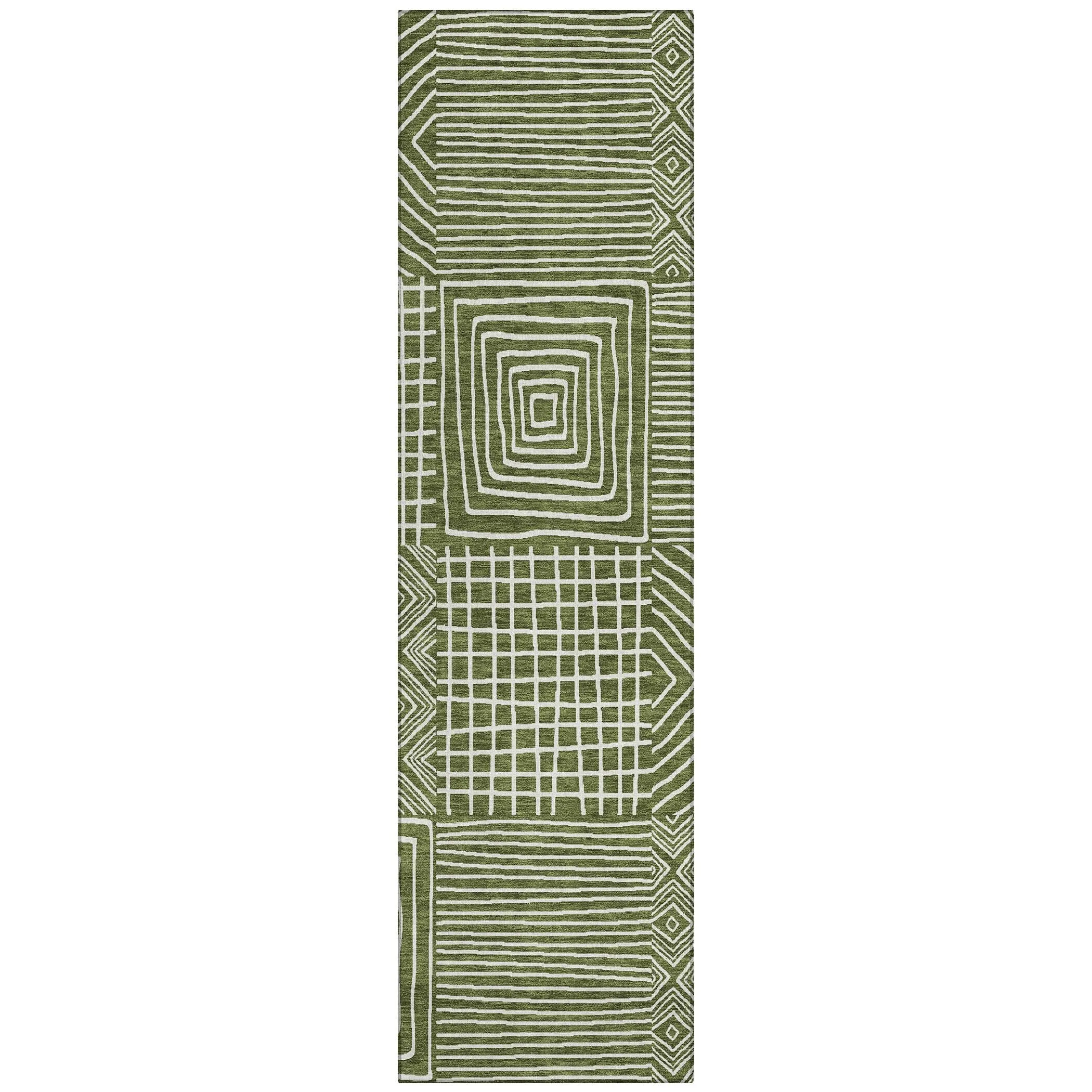 Machine Washable Indoor/ Outdoor Modern Mosaic Chantille Rug