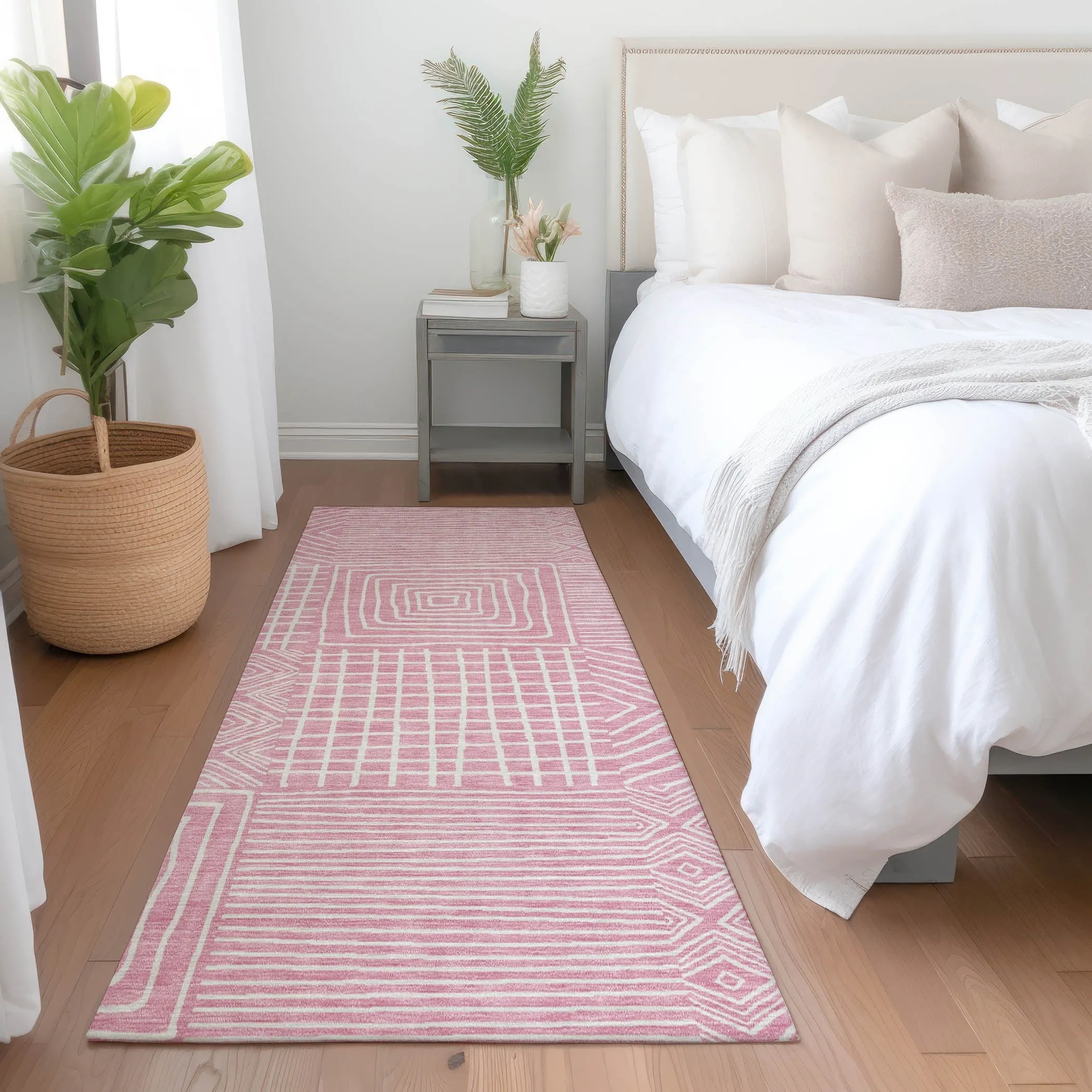 Machine Washable Indoor/ Outdoor Modern Mosaic Chantille Rug