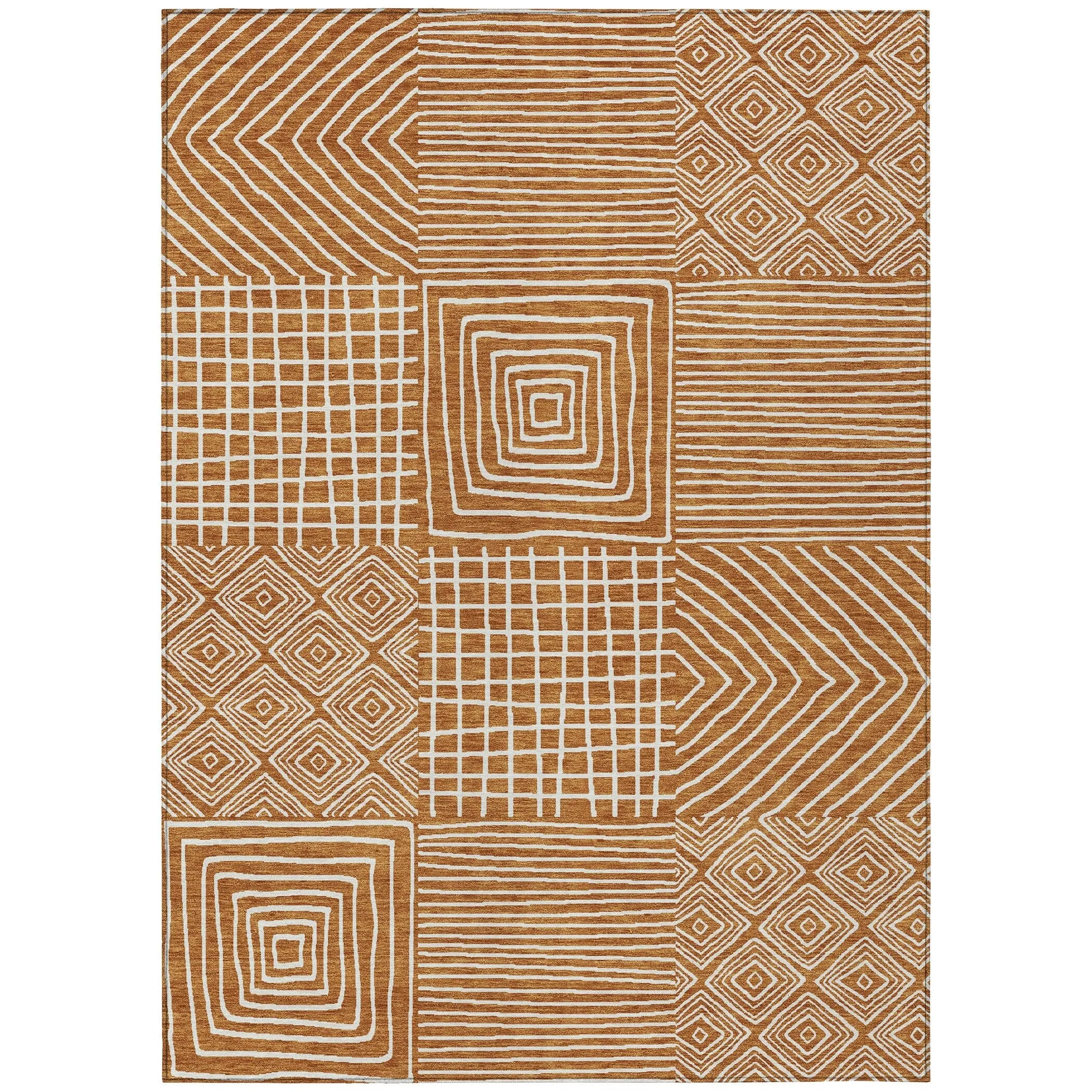 Machine Washable Indoor/ Outdoor Modern Mosaic Chantille Rug
