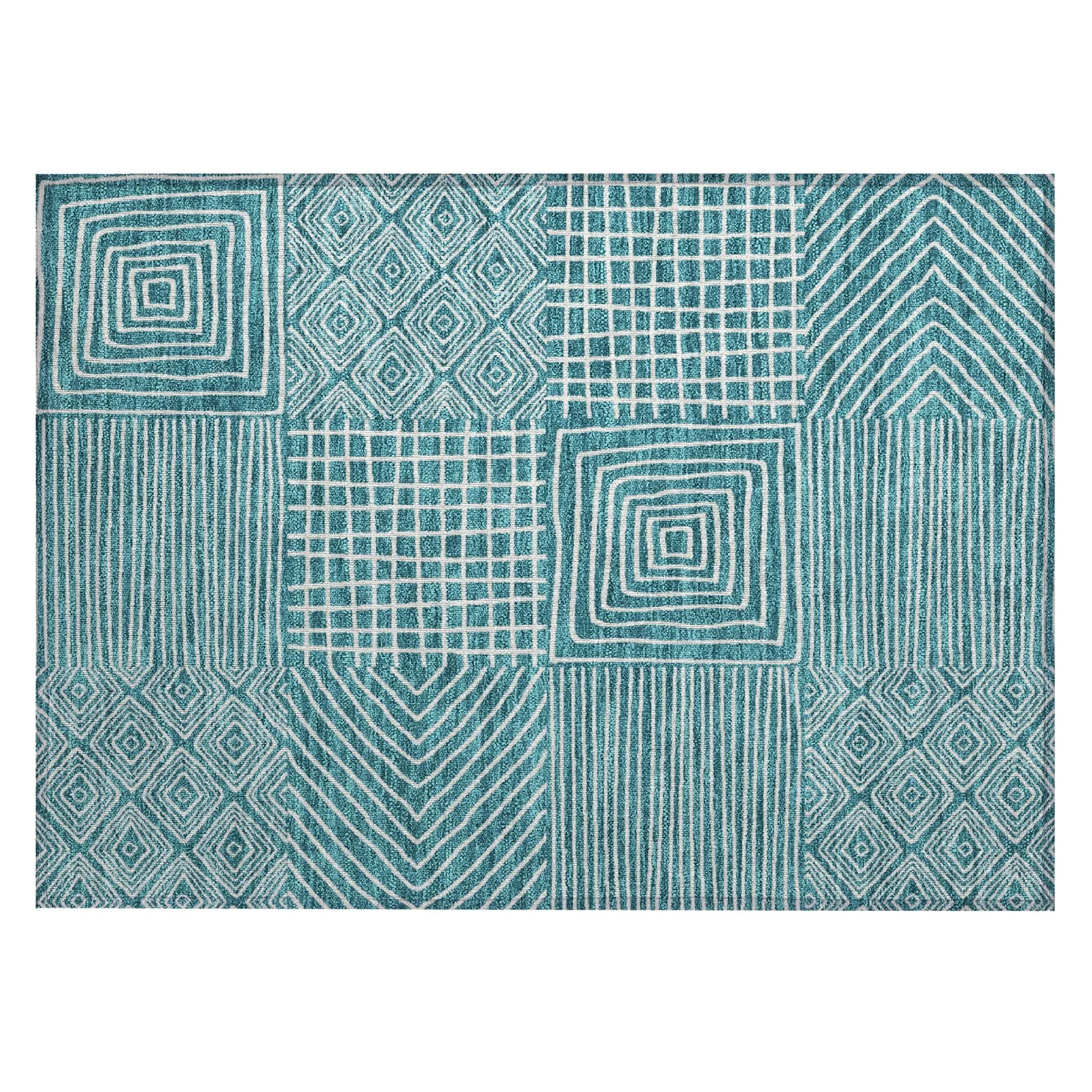 Machine Washable Indoor/ Outdoor Modern Mosaic Chantille Rug