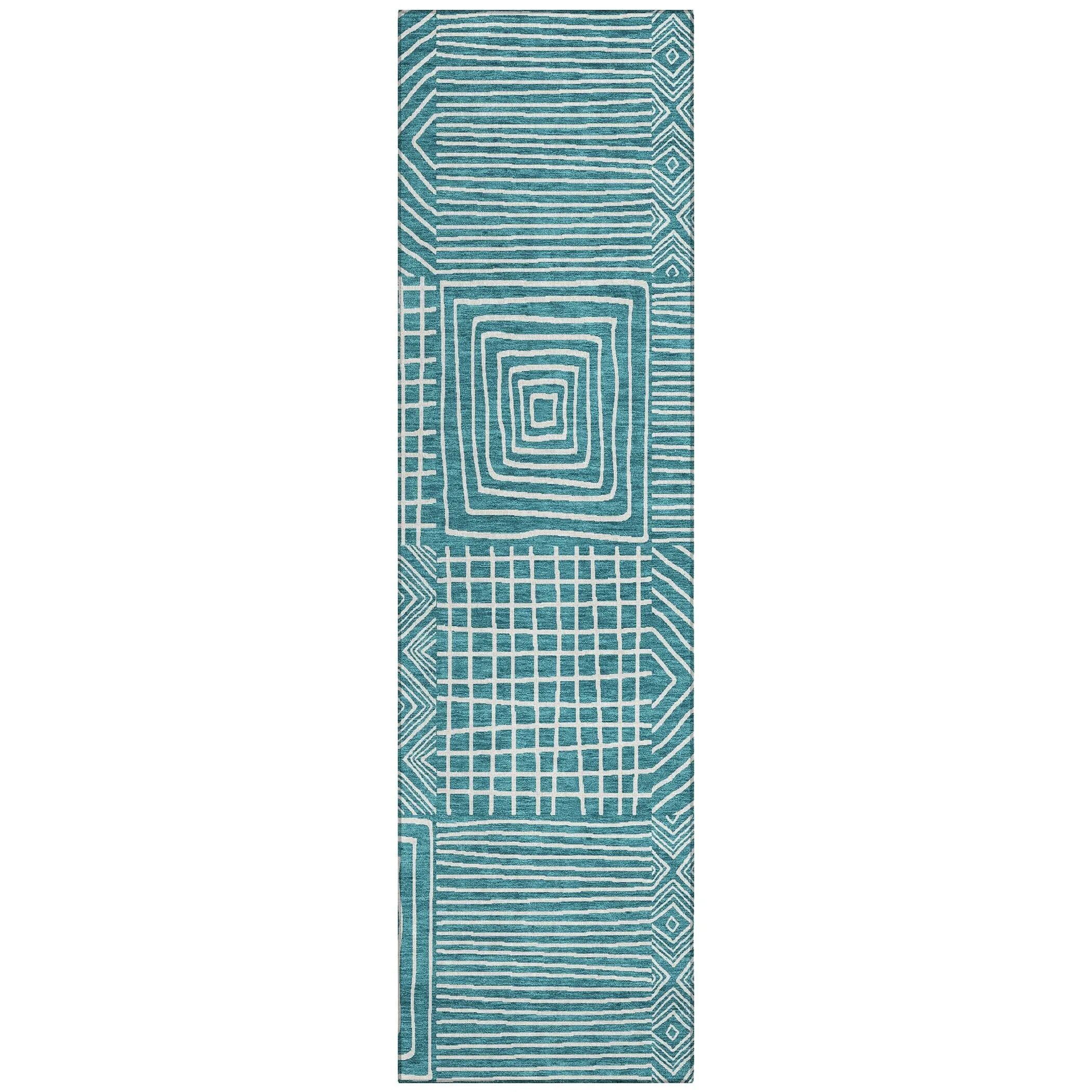 Machine Washable Indoor/ Outdoor Modern Mosaic Chantille Rug