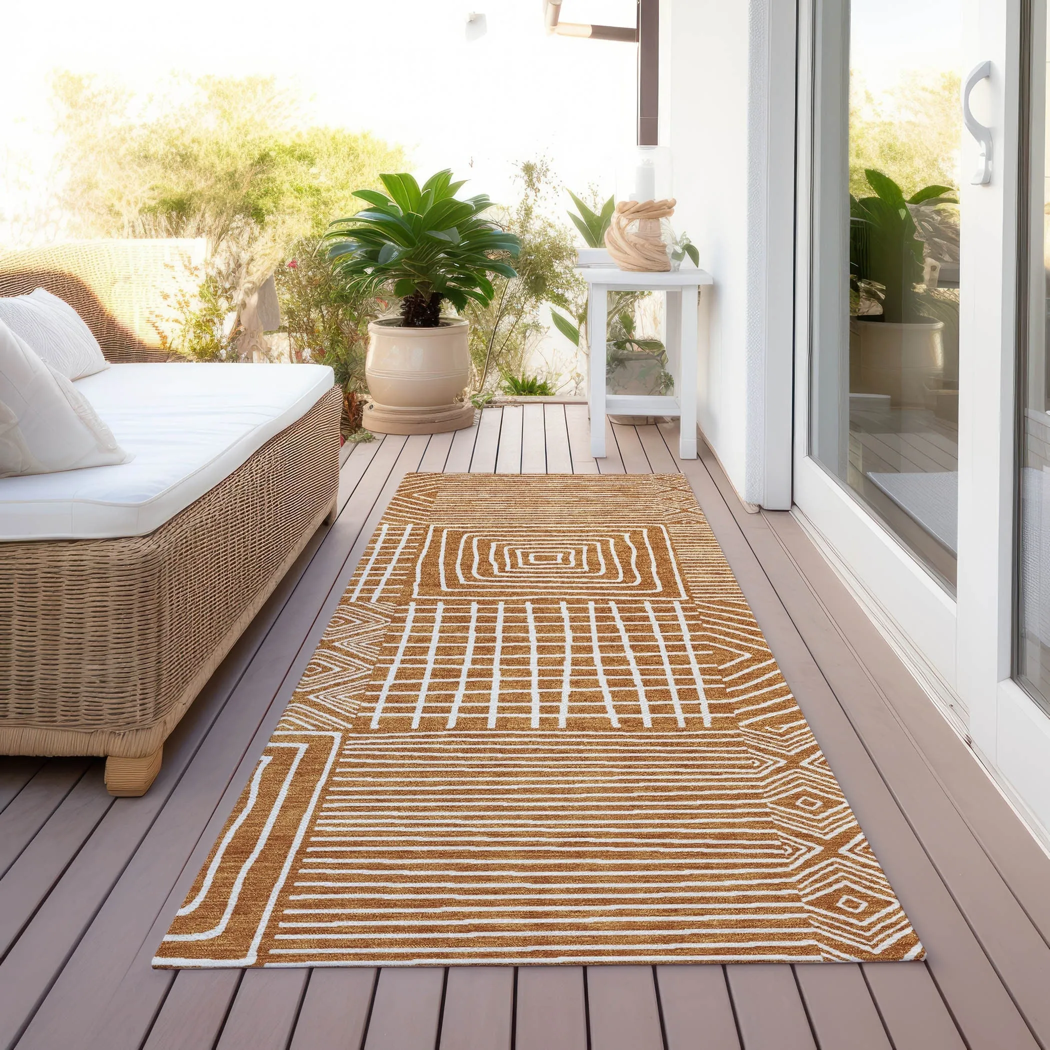 Machine Washable Indoor/ Outdoor Modern Mosaic Chantille Rug