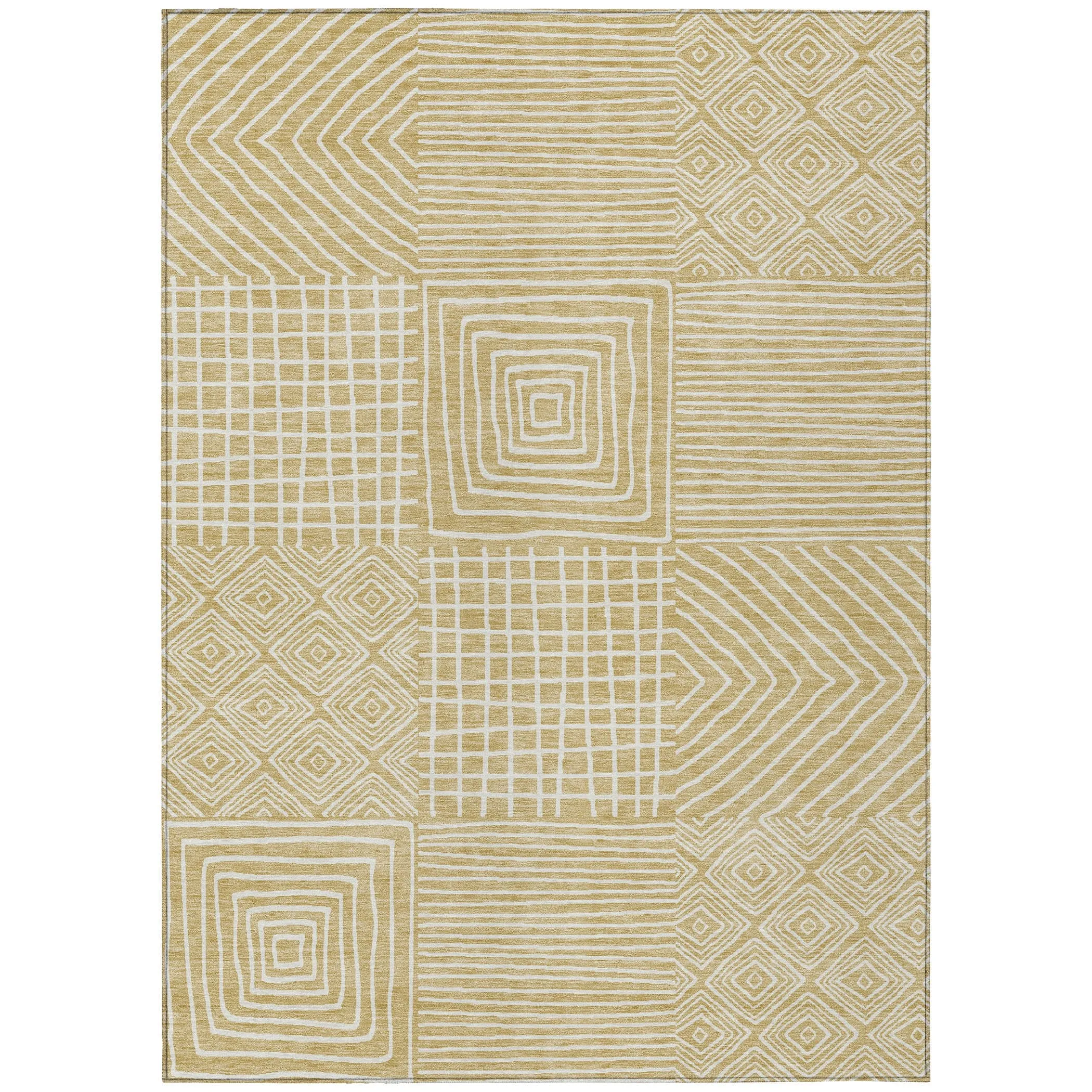 Machine Washable Indoor/ Outdoor Modern Mosaic Chantille Rug