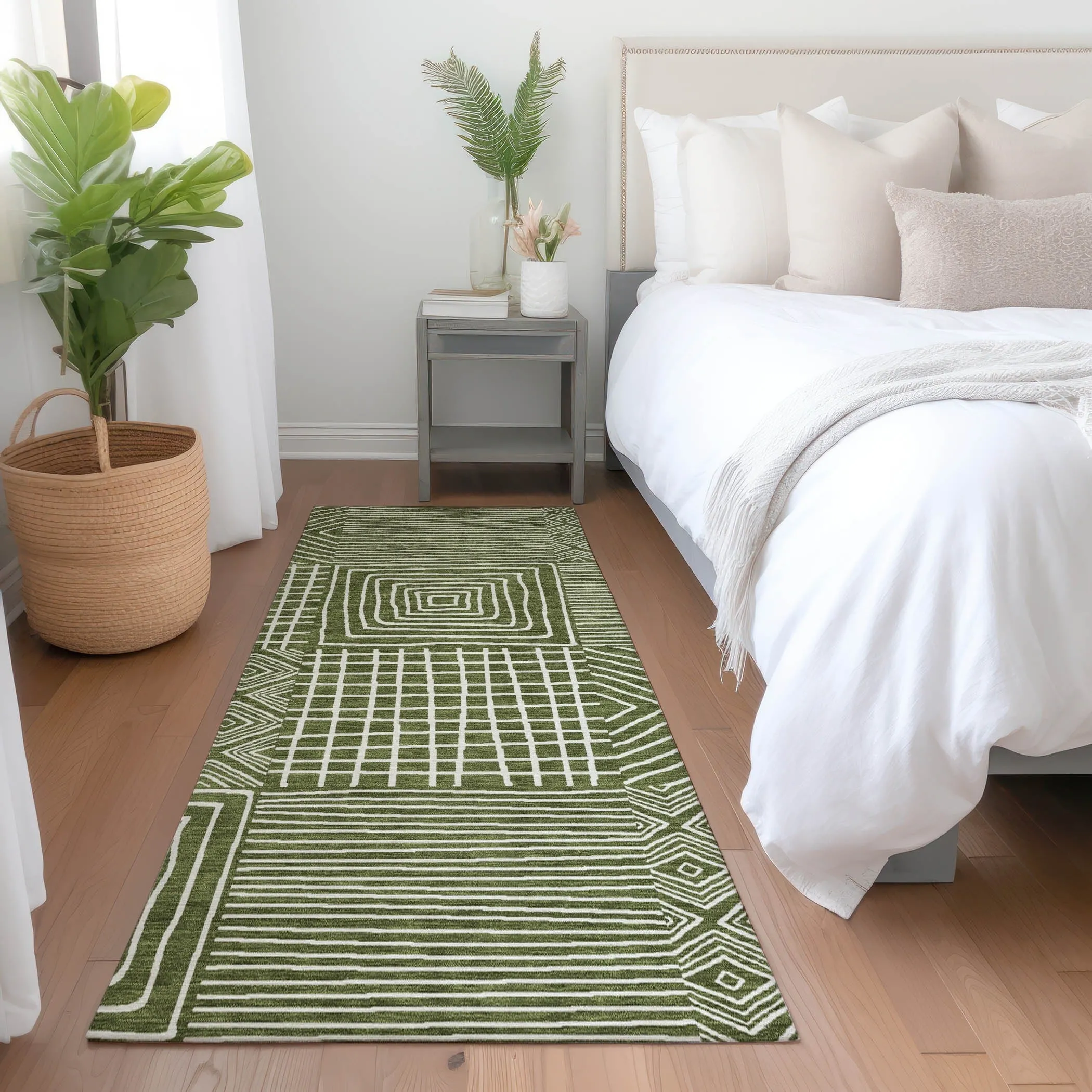 Machine Washable Indoor/ Outdoor Modern Mosaic Chantille Rug